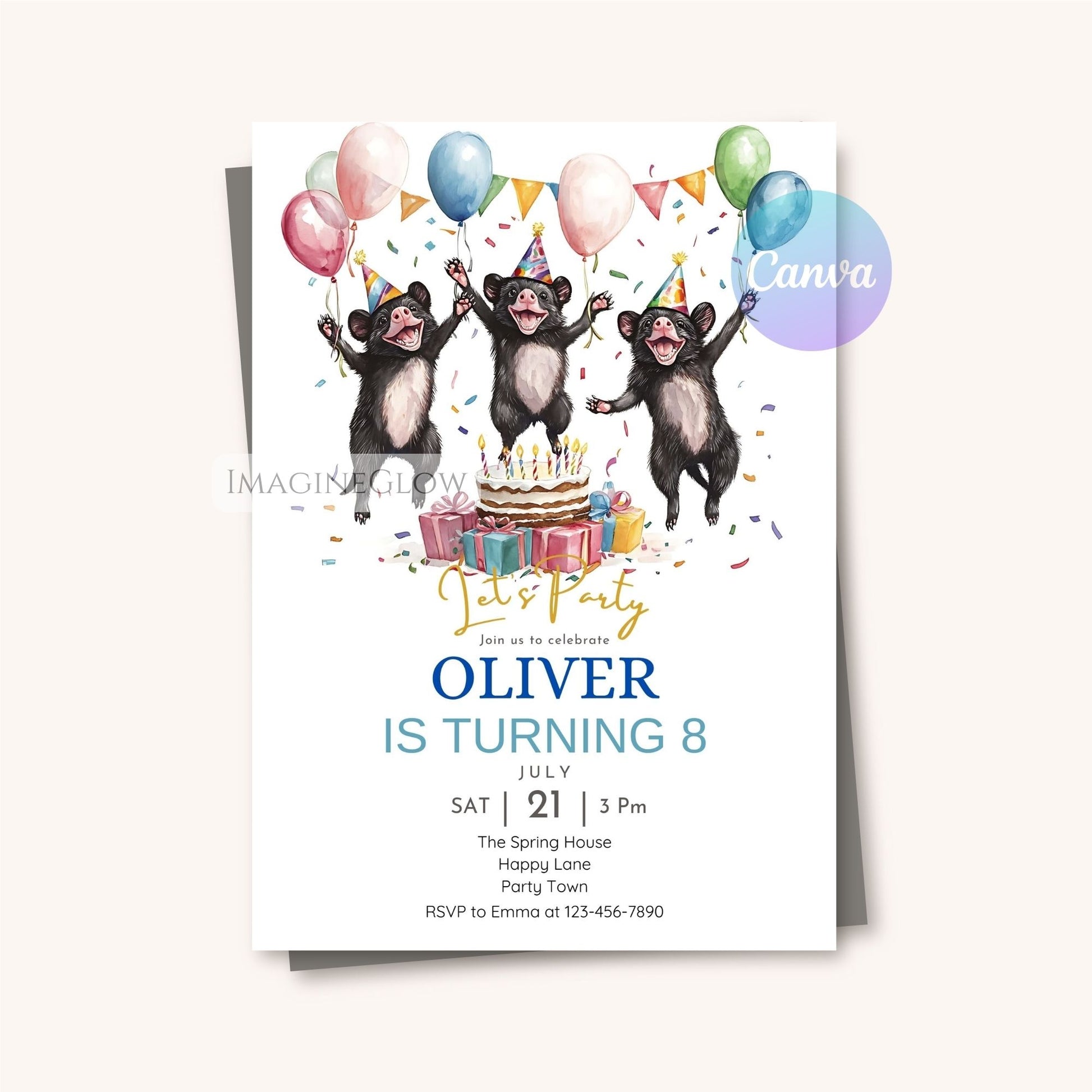 Cute cartoon Tasmanian devil birthday invite