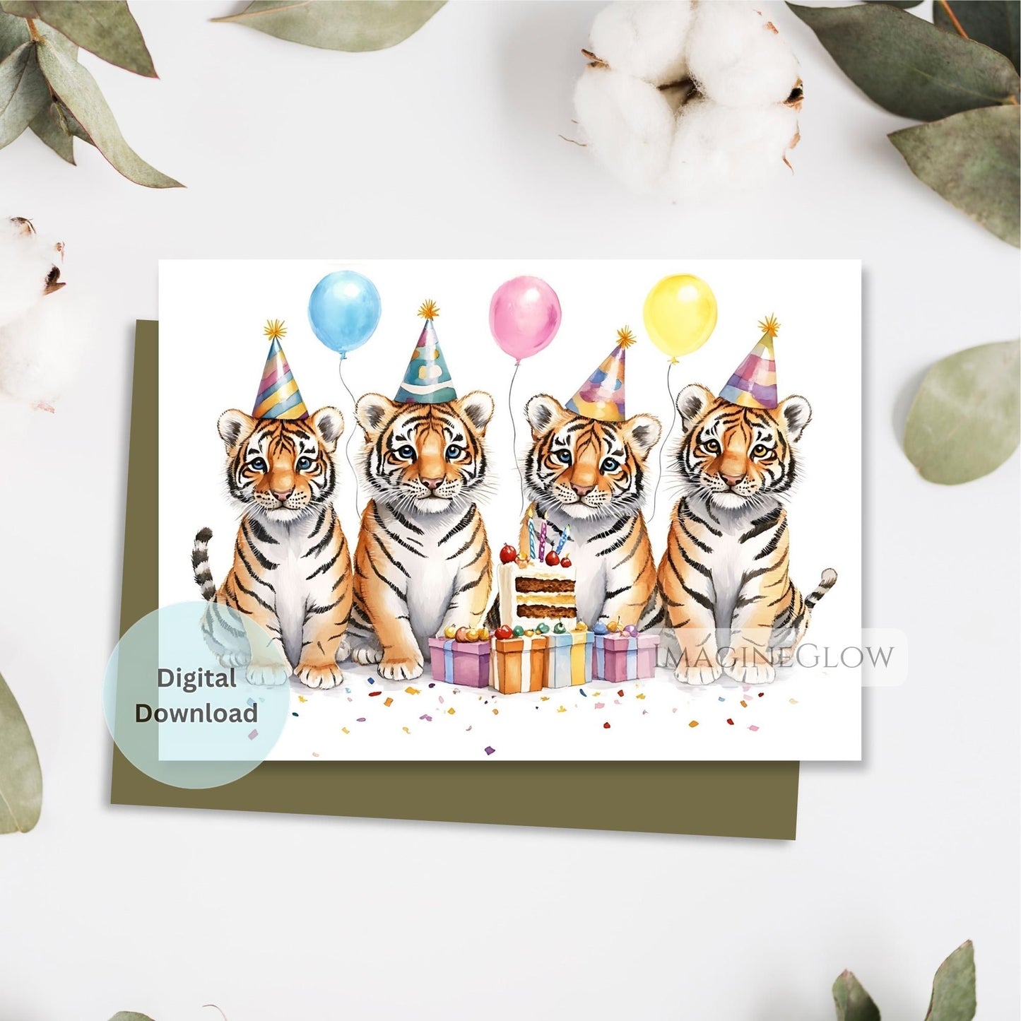Tiger Birthday Card - Printable Fierce Tiger Greeting Card for Wildlife Lovers
