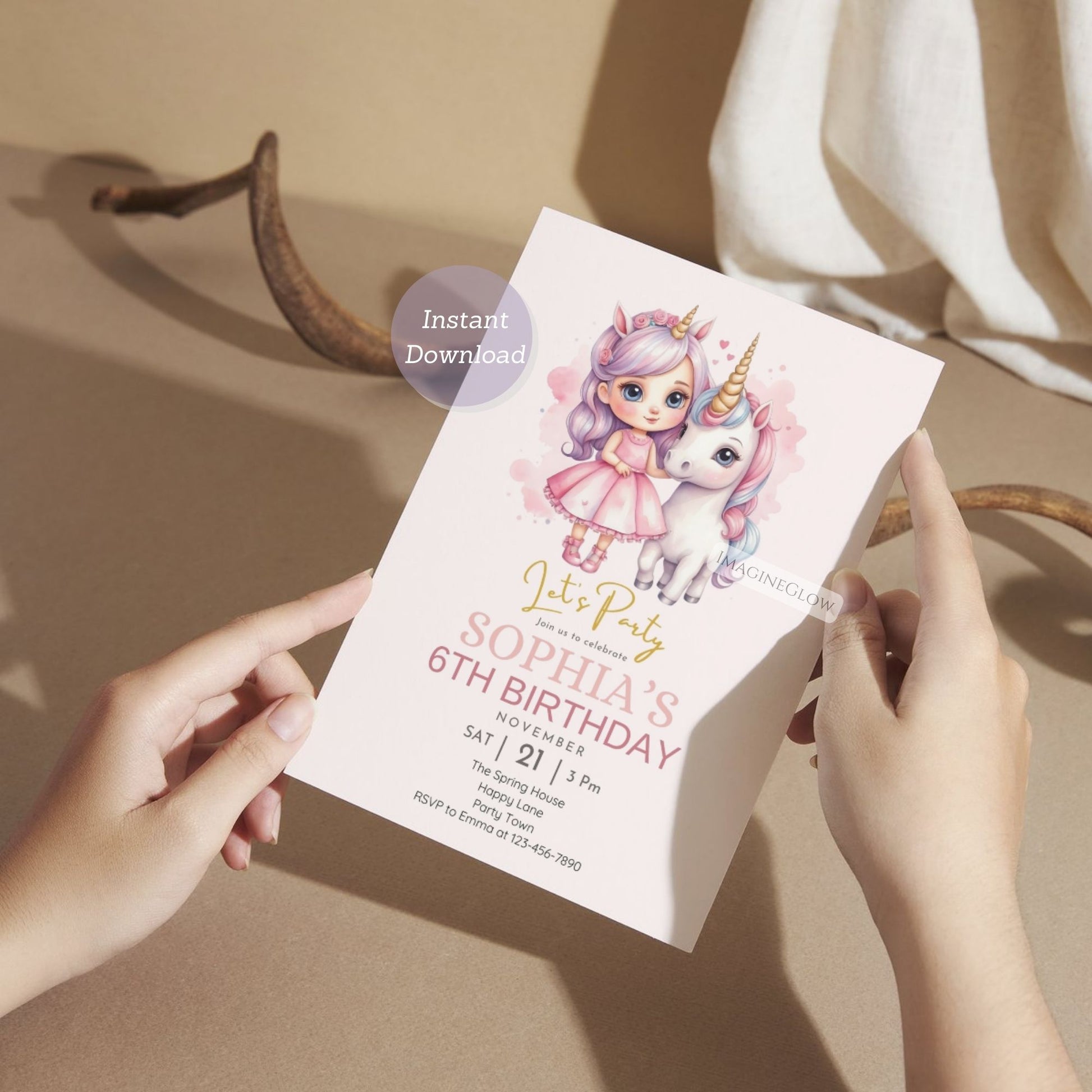 Enchanted rainbow unicorn birthday card
Fantasy unicorn birthday invitation template