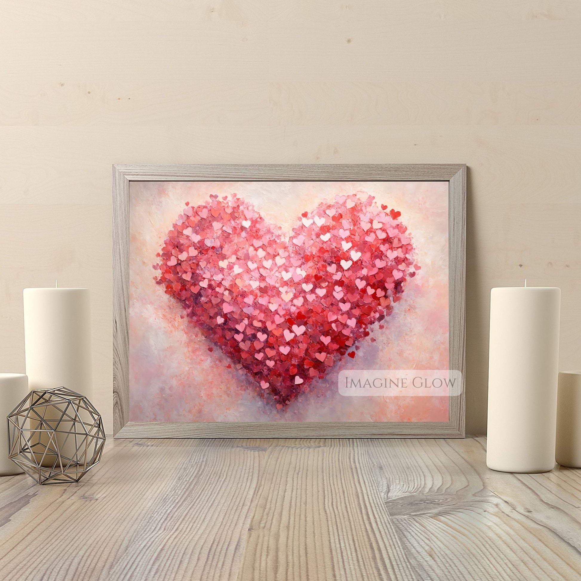 Romantic vintage oil painting heart art print