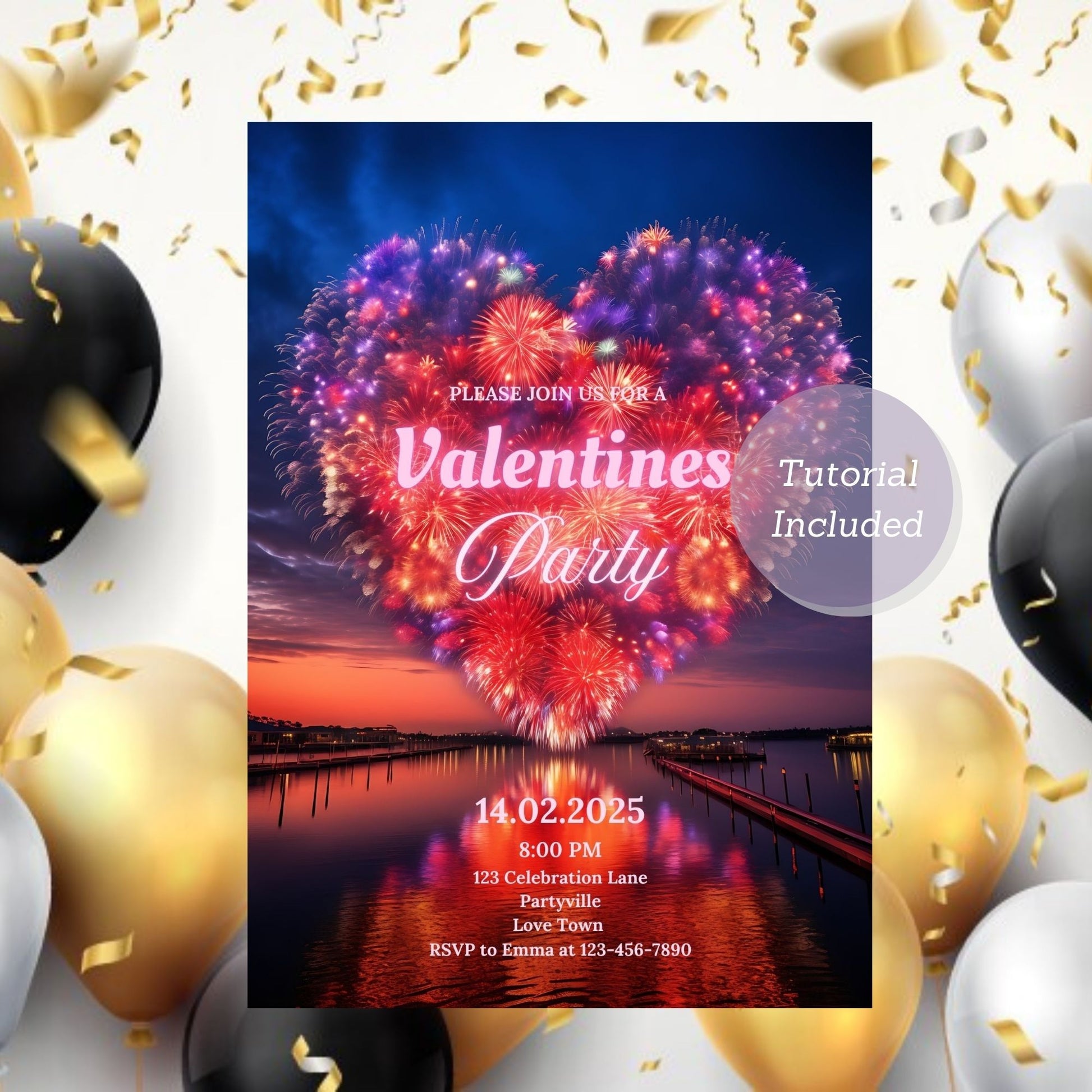 Galentine’s Day invite with heart-themed and romantic design.