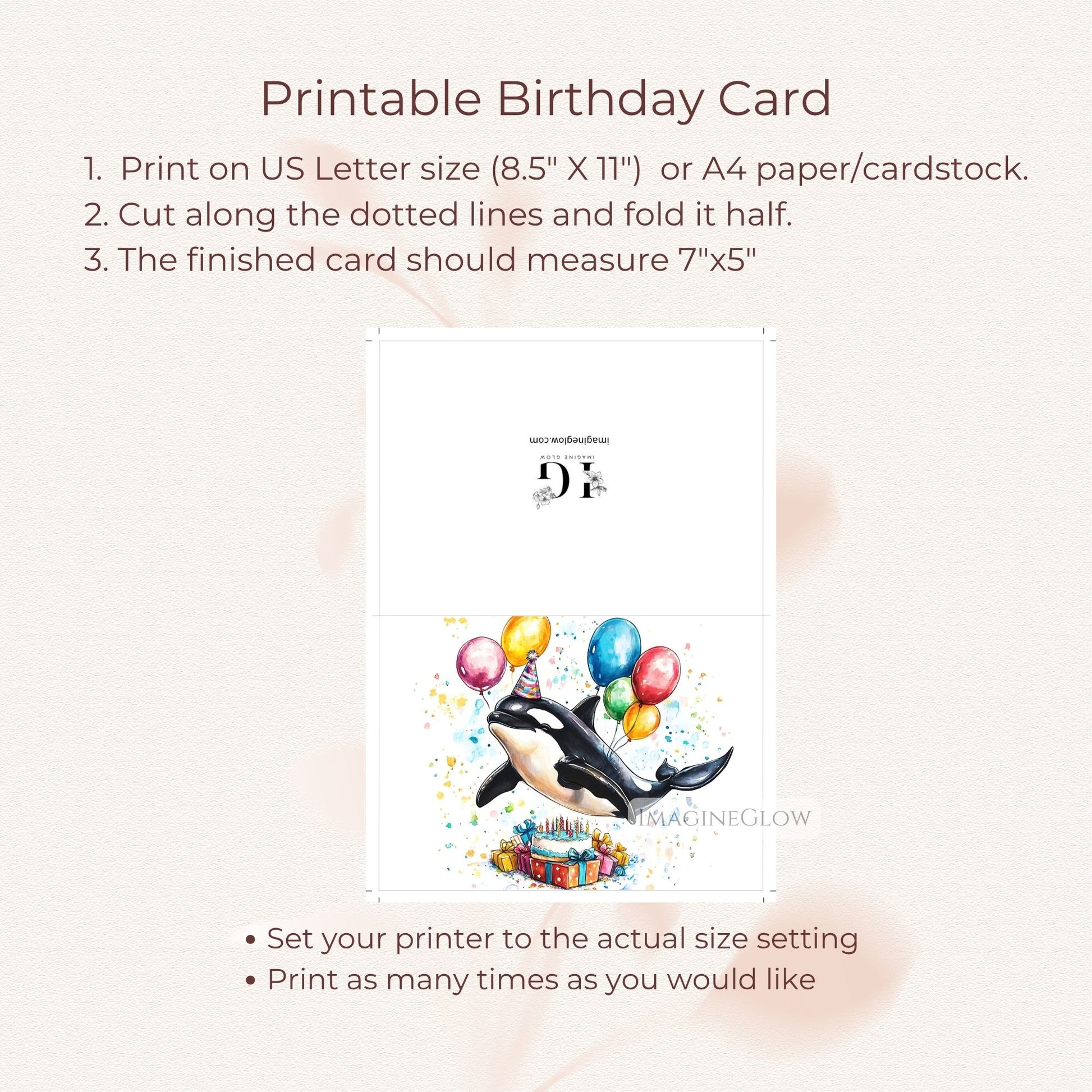 printable orca digital card
birthday card for whale lovers
marine life birthday greeting
killer whale birthday design
orca card for ocean theme
fun whale birthday card
aquatic animal birthday card