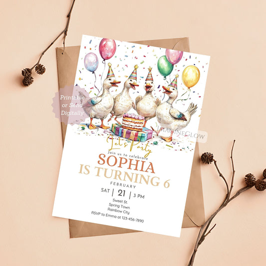 Four white ducks singing birthday invitation printable