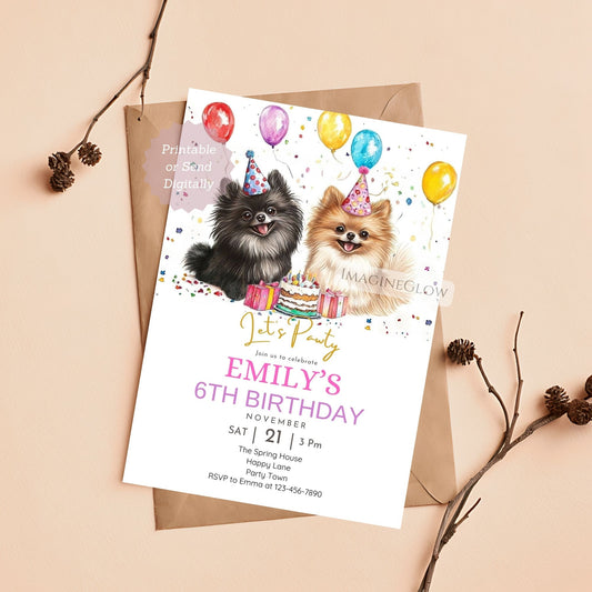Pomeranian birthday invitation
cute dog party invitation