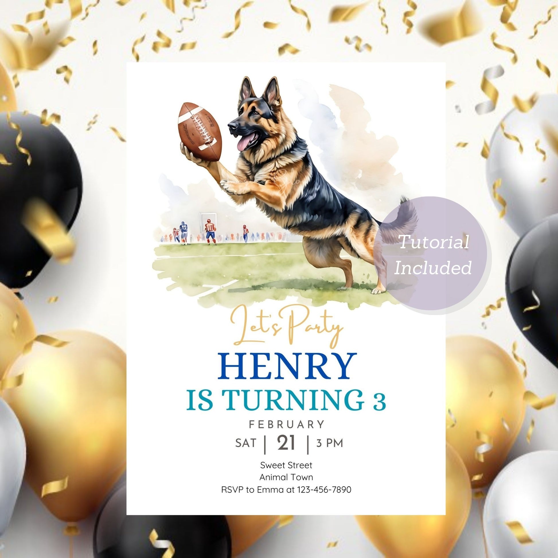 German Shepherd Dog invitation for sports and dog lovers.