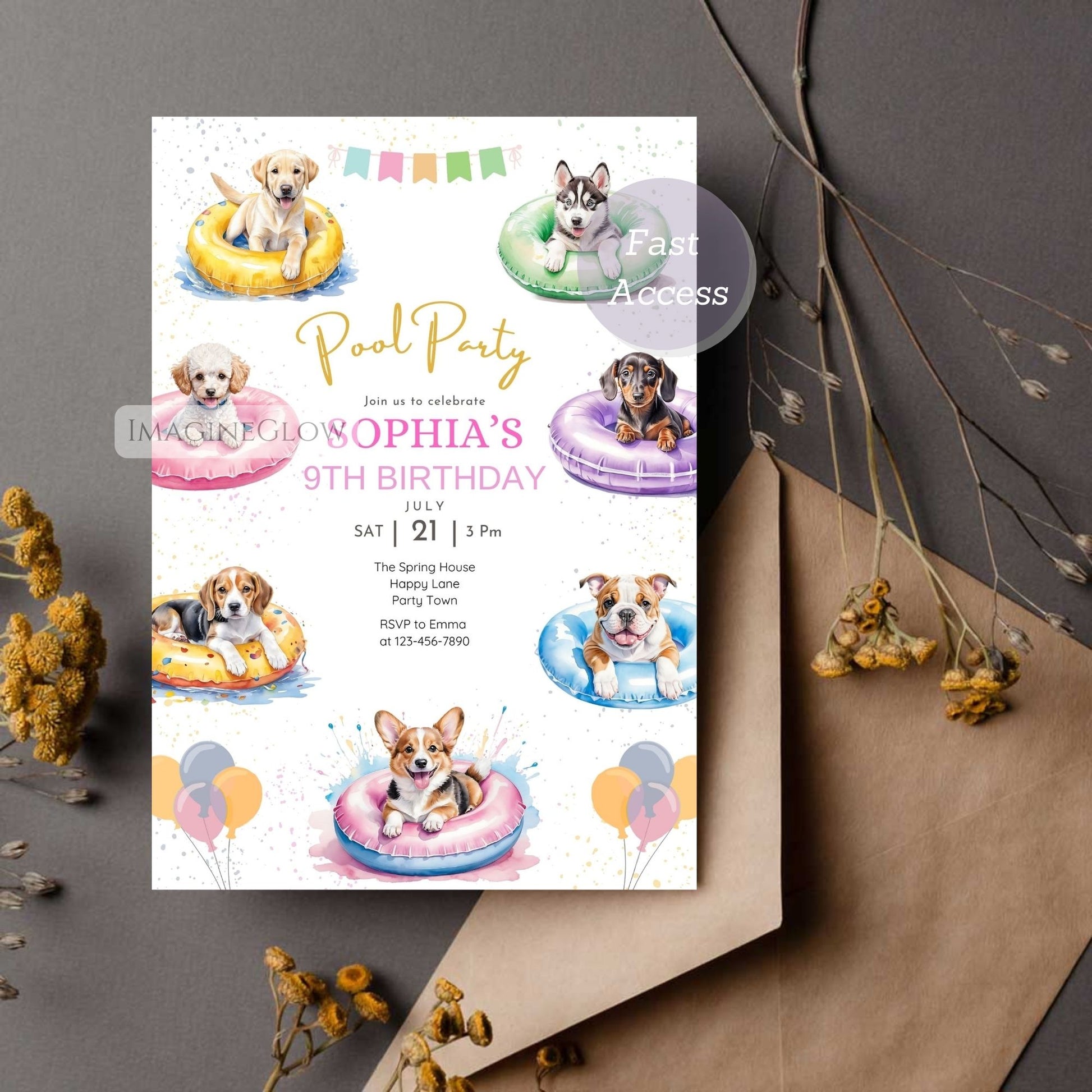 puppy themed pool bash invitation