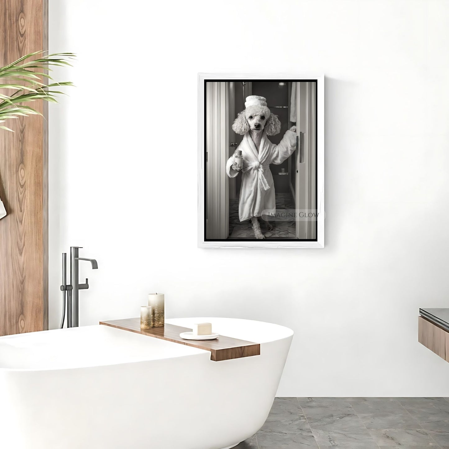 Monochrome Poodle bathroom photo art, humorous design