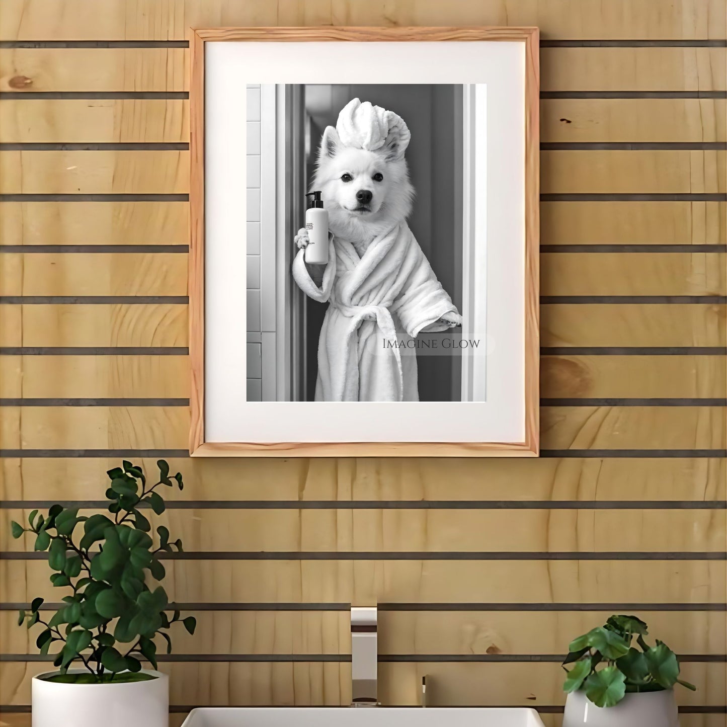 Quirky Samoyed bathroom photo art for modern homes