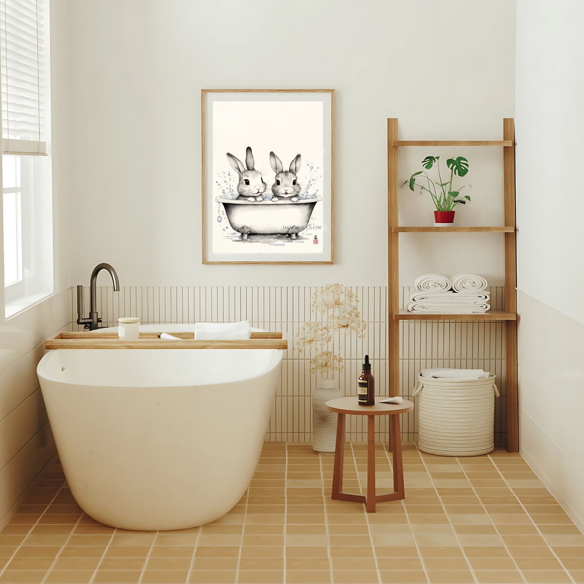 Funny rabbit restroom poster