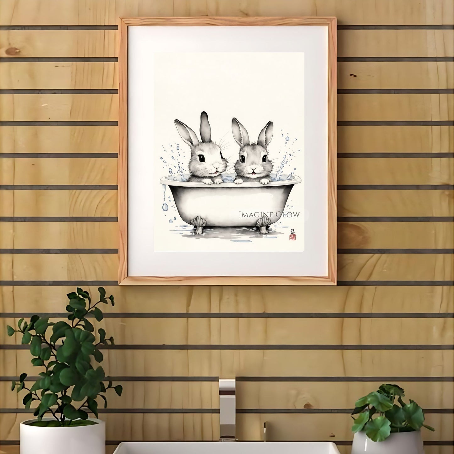 Whimsical bunny bathtub wall decor