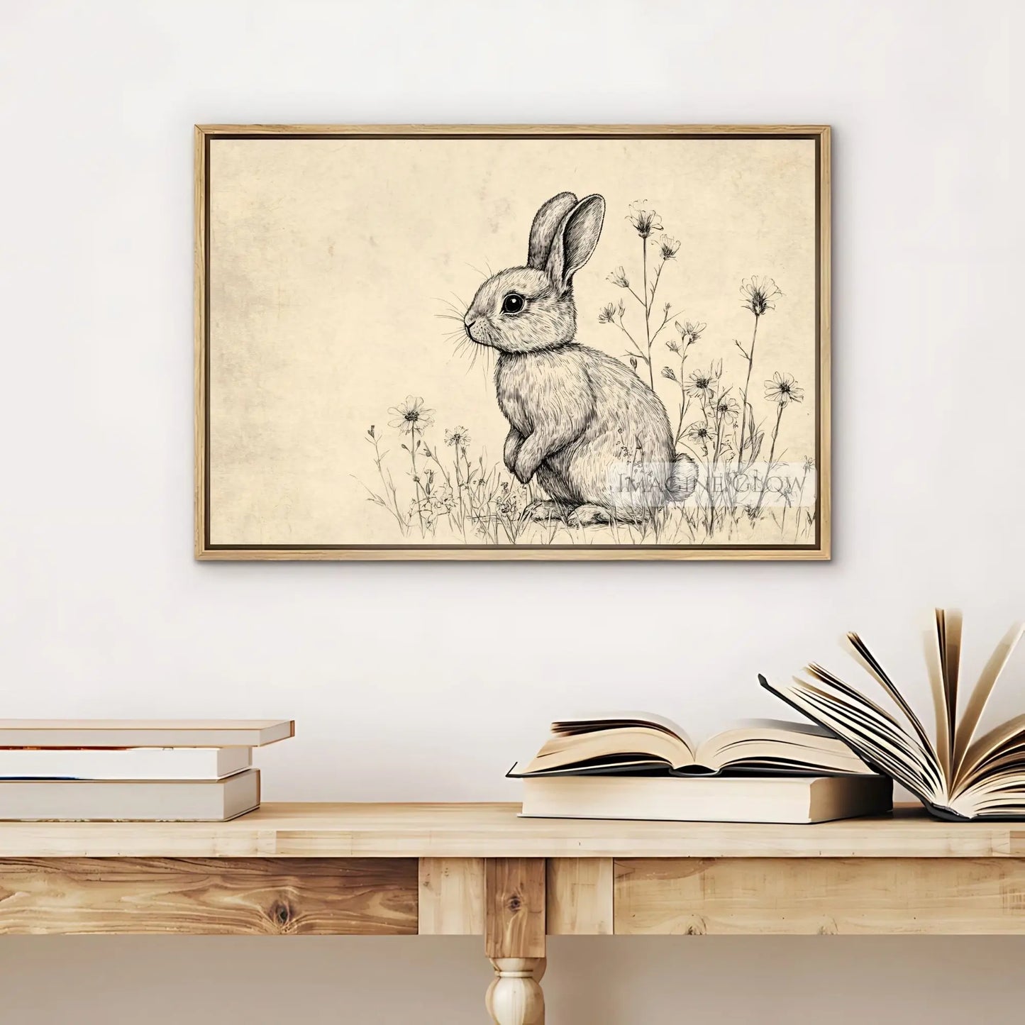 Antique rabbit illustration for Easter wall decor.