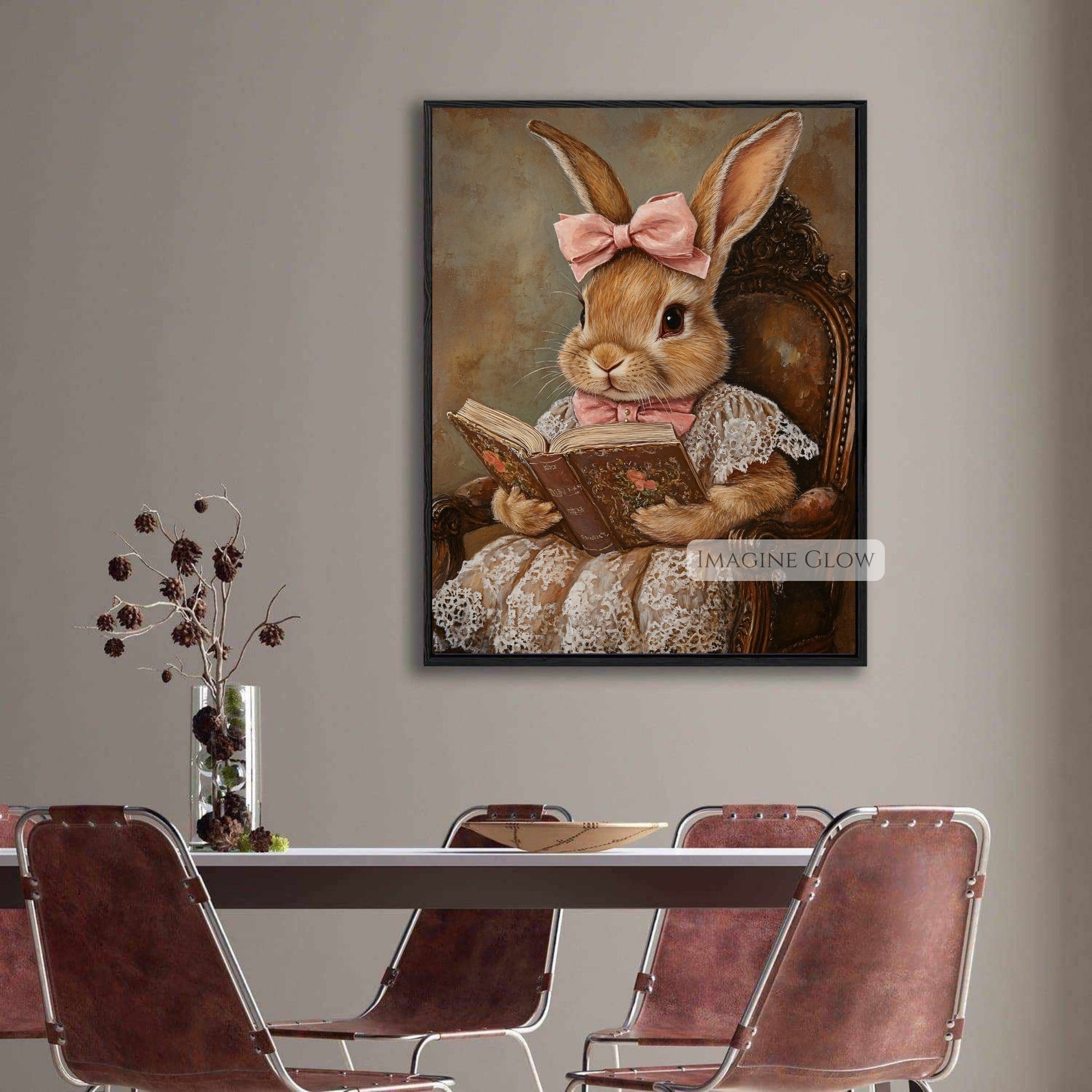 Whimsical rabbit reading book digital artwork