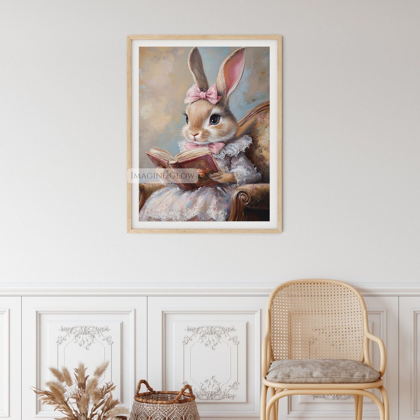Vintage rabbit book lover artwork