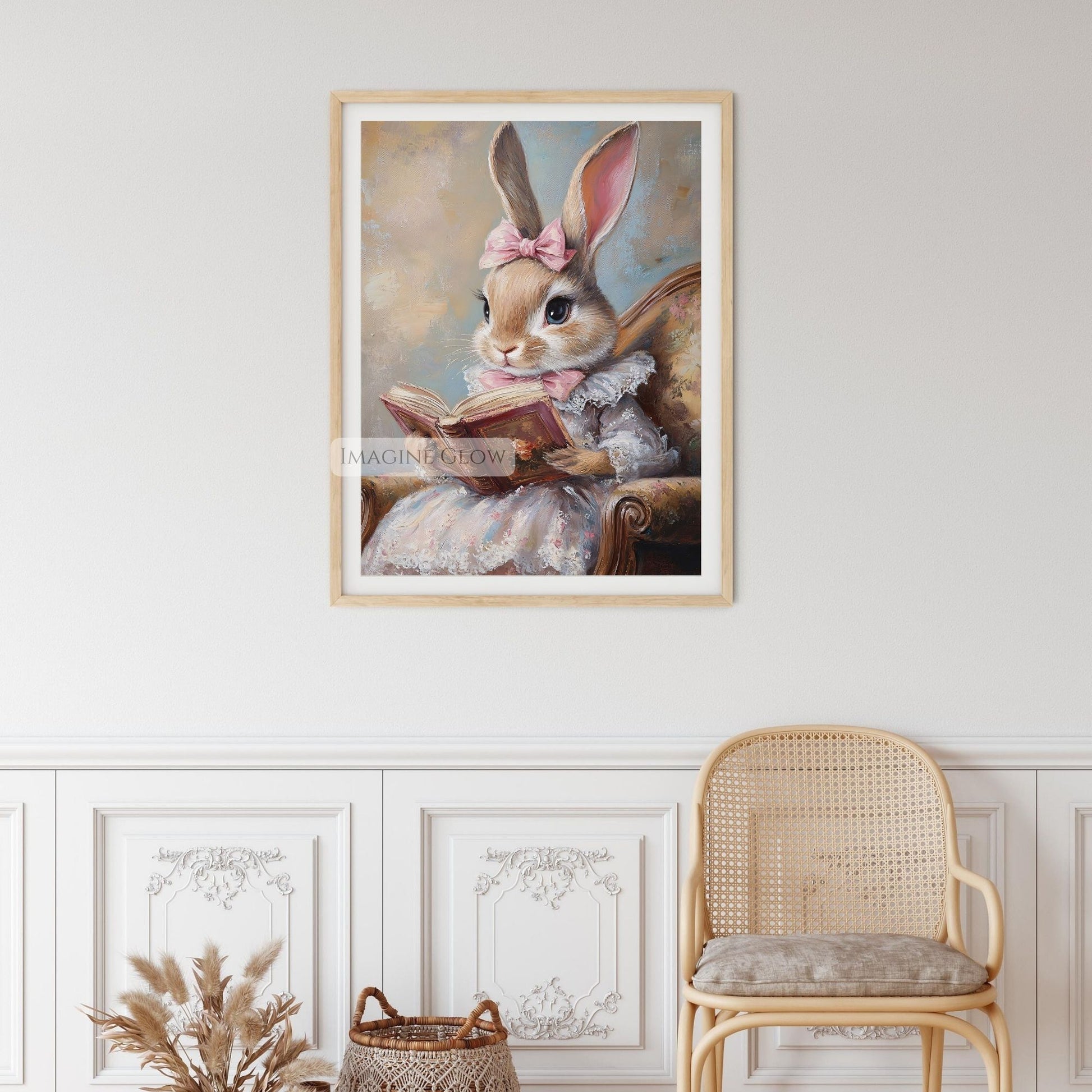 Vintage rabbit book lover artwork