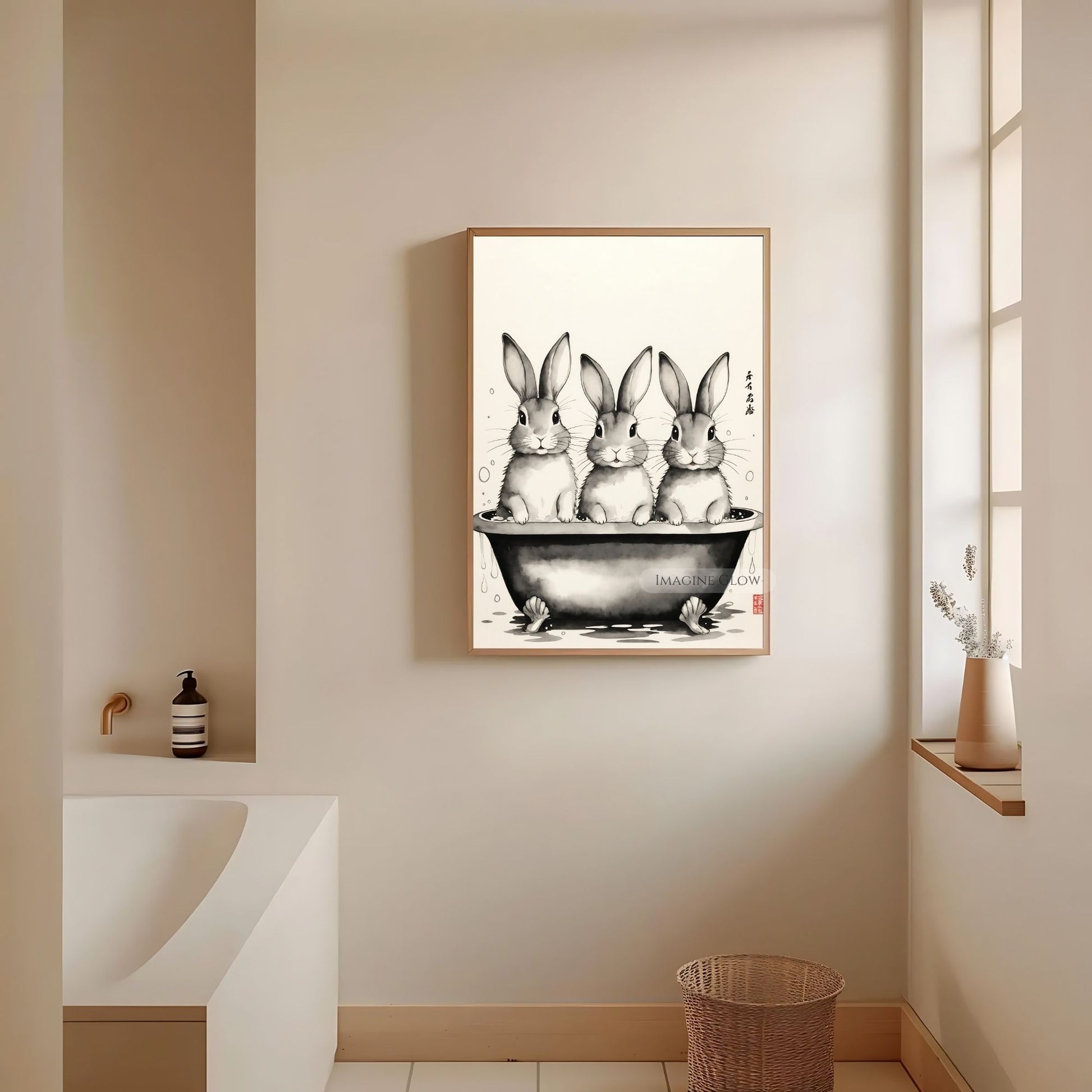 Funny rabbit family restroom poster