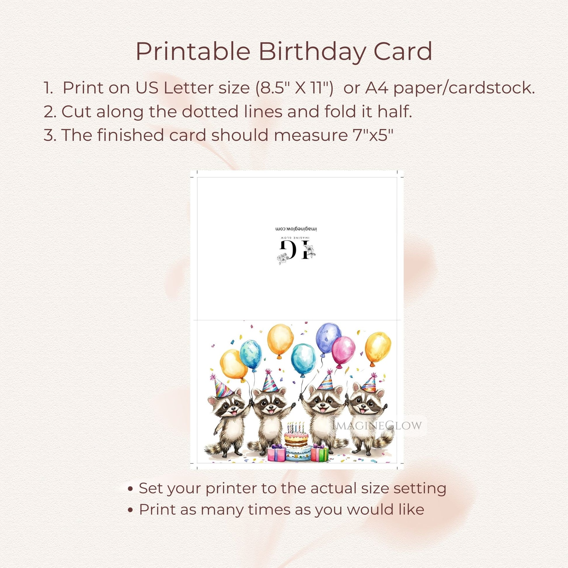 rustic raccoon birthday card digital
forest theme raccoon greeting
cute raccoon printable card
animal lover birthday card raccoon