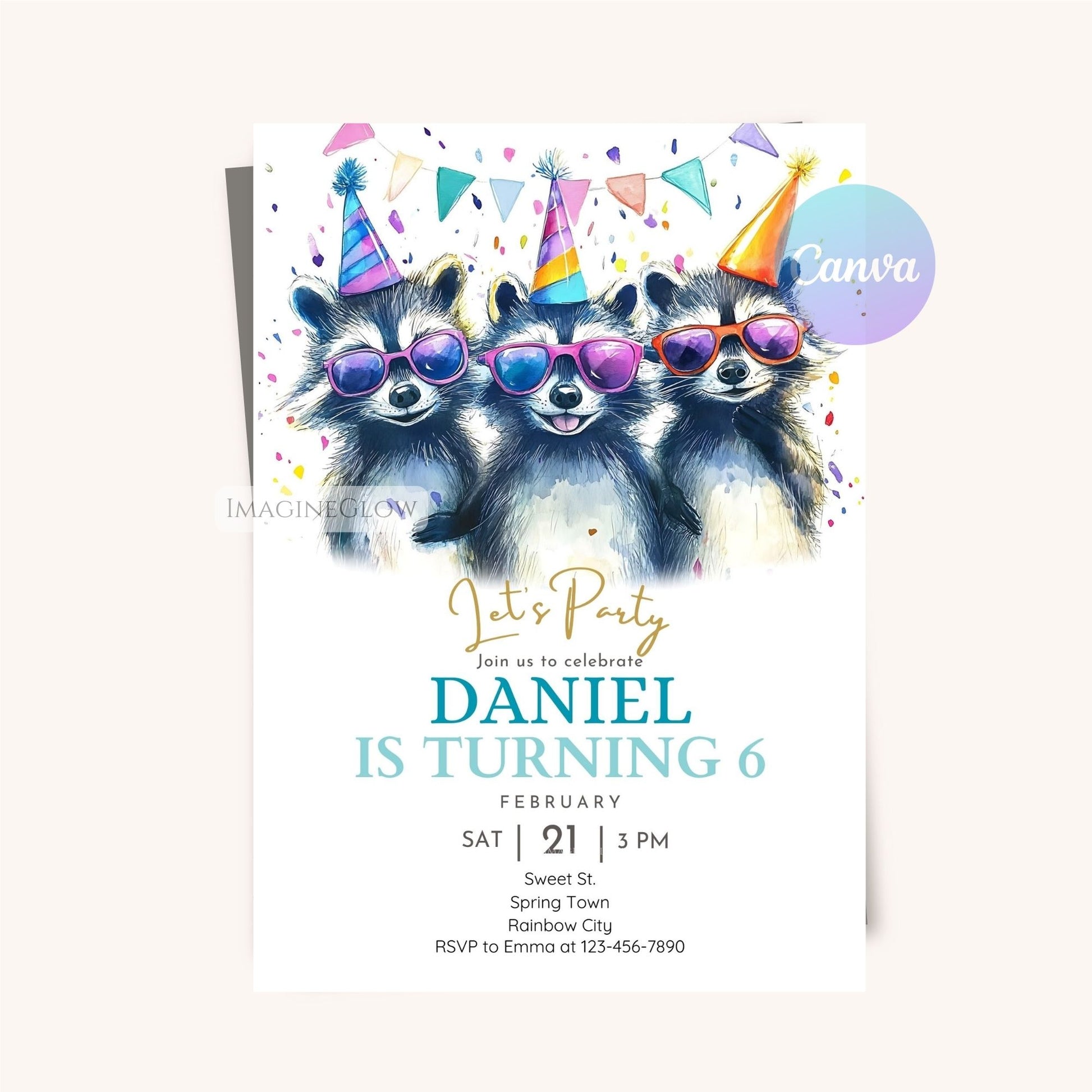Cool raccoon party invite printable
Funny raccoon birthday invitation for kids and adults