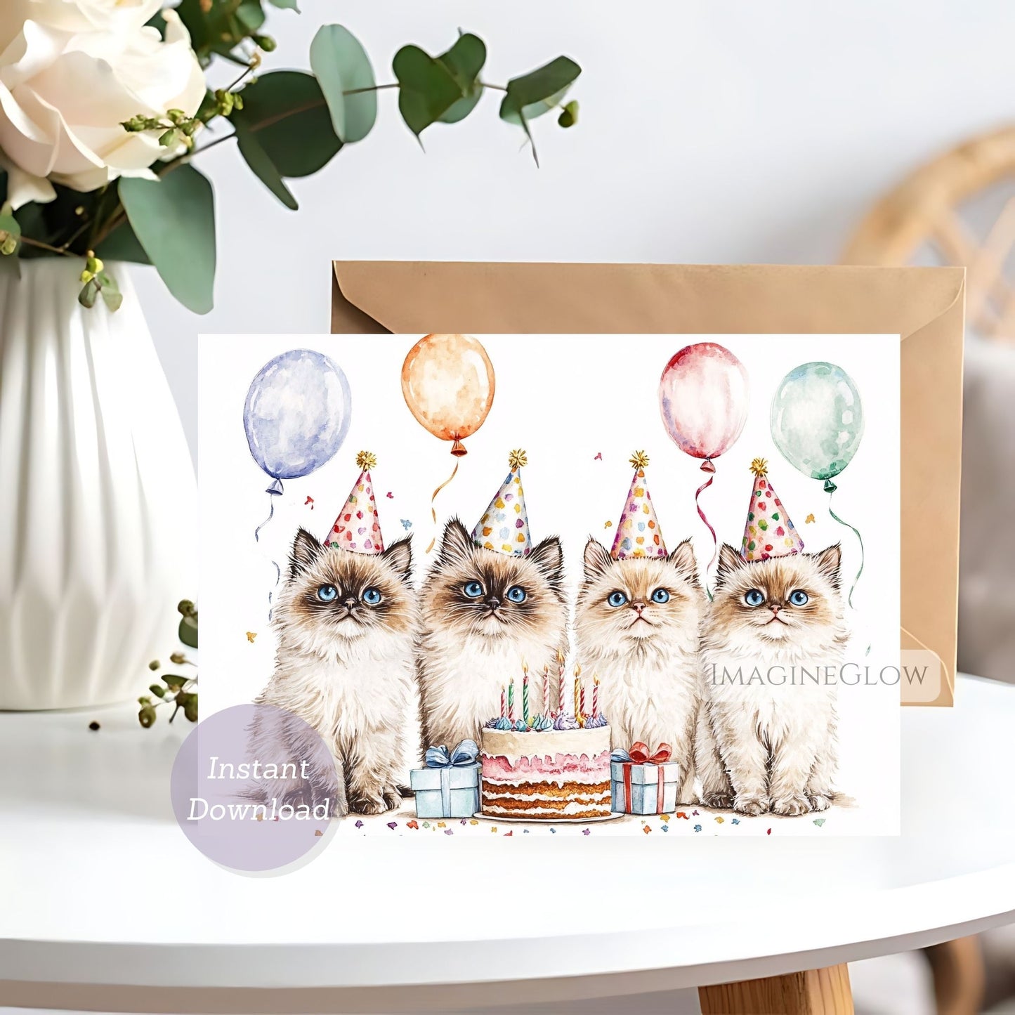Ragdoll cat birthday card digital download
Printable Ragdoll cat greeting card