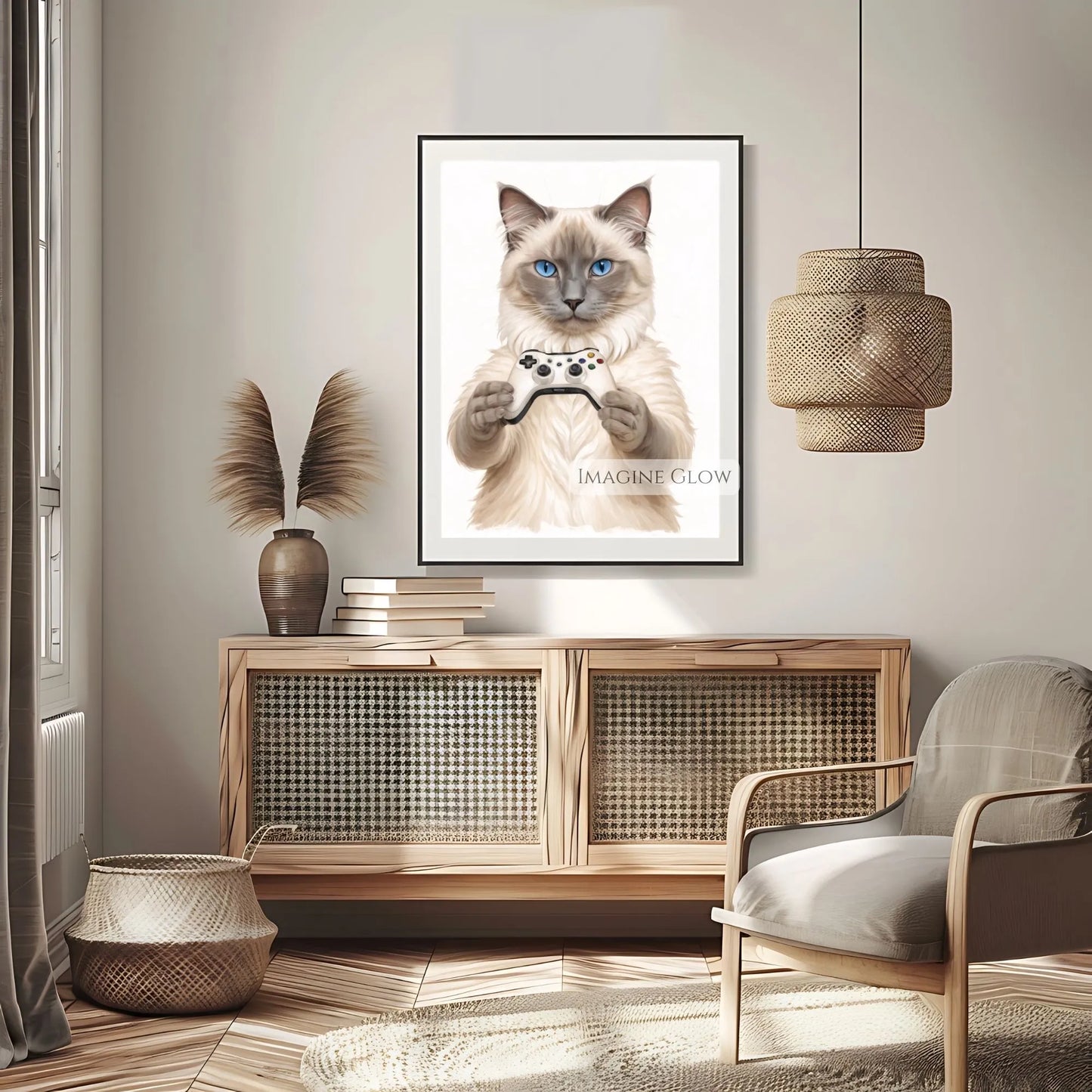 Cute Ragdoll cat gaming print for cat and gaming fans.