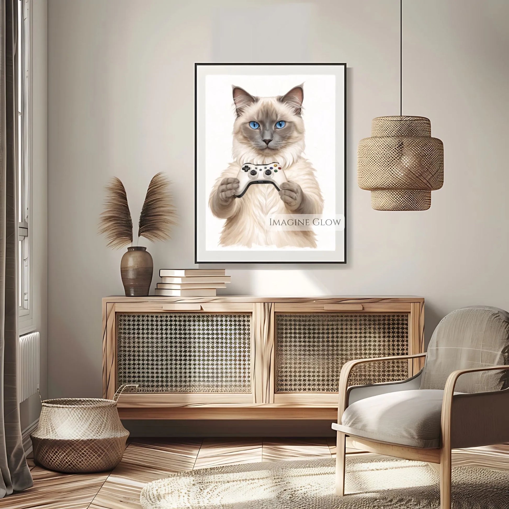 Cute Ragdoll cat gaming print for cat and gaming fans.