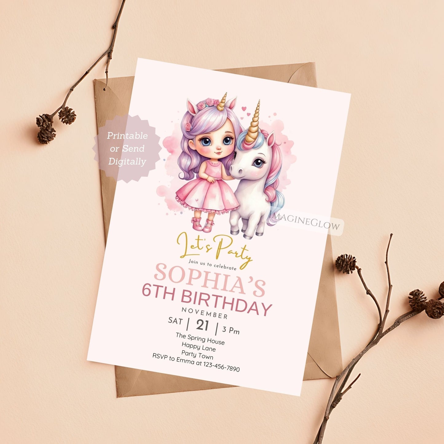 Rainbow unicorn birthday celebration card
