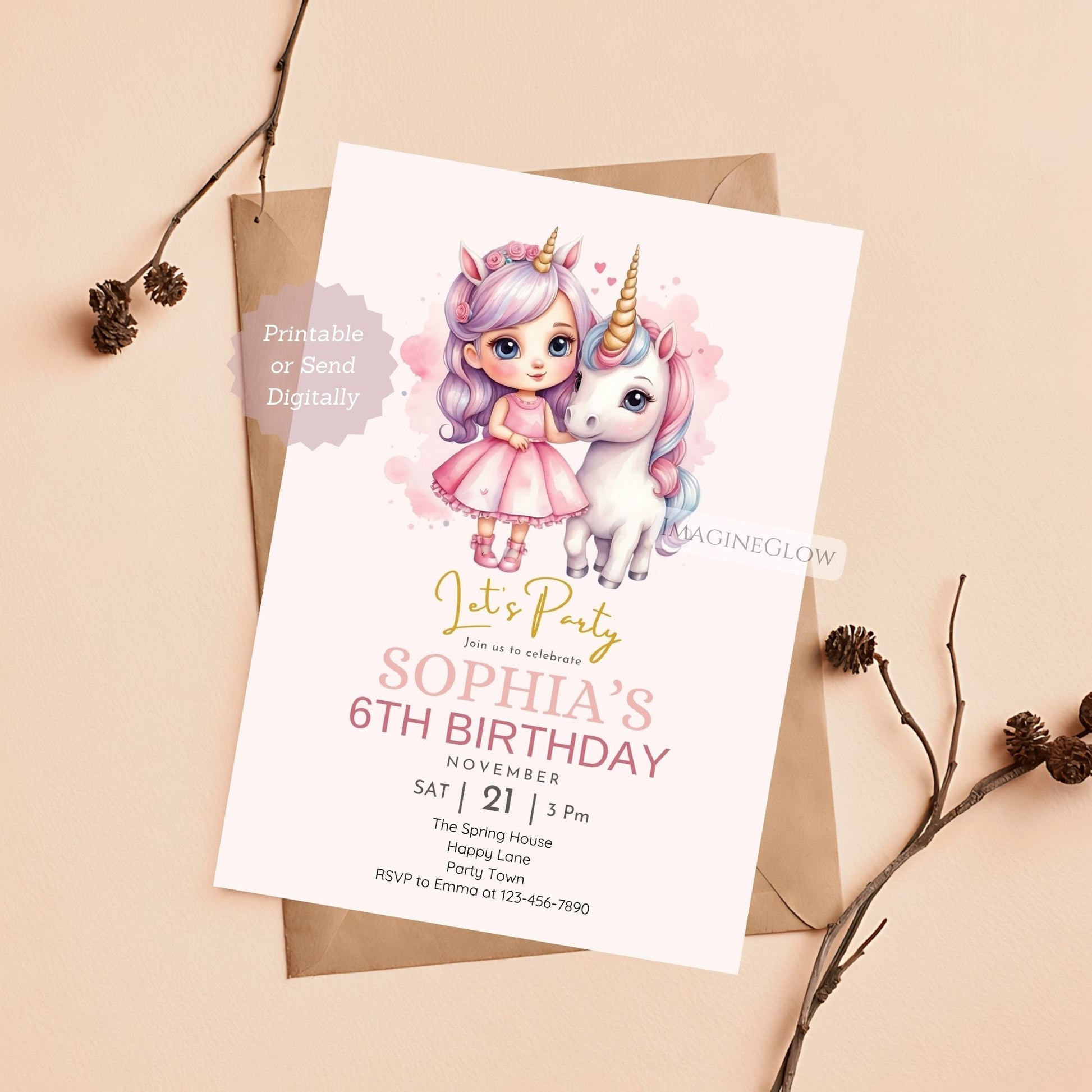 Rainbow unicorn birthday celebration card