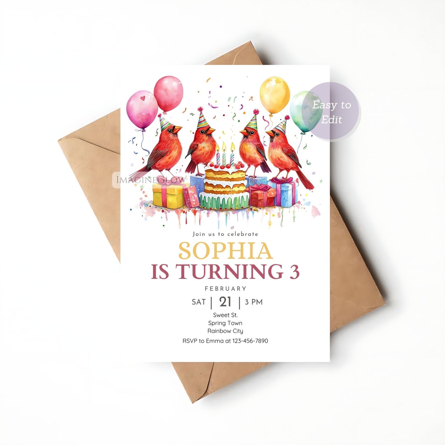 Rustic woodland birthday invitation with cardinal