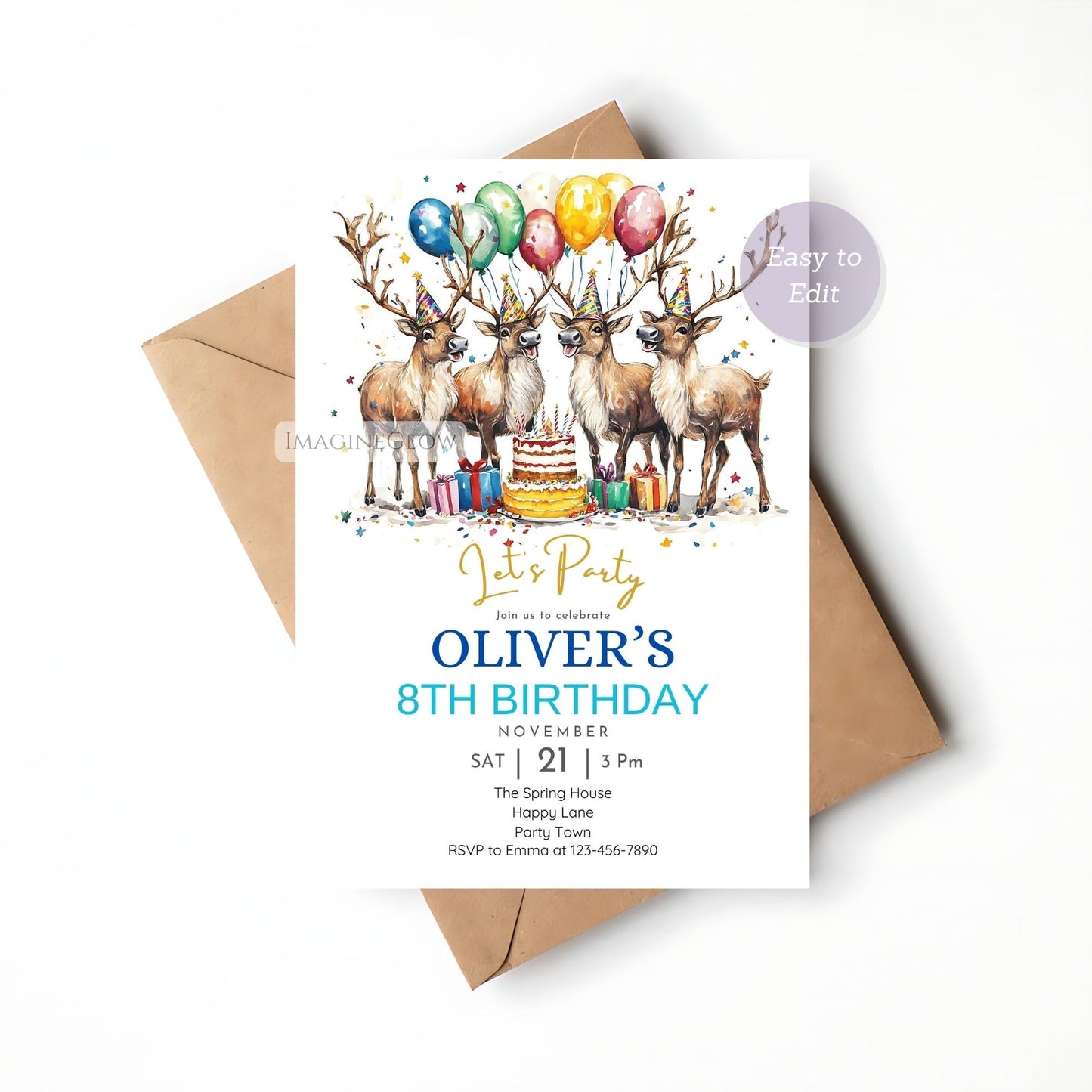 Festive reindeer birthday invite for kids