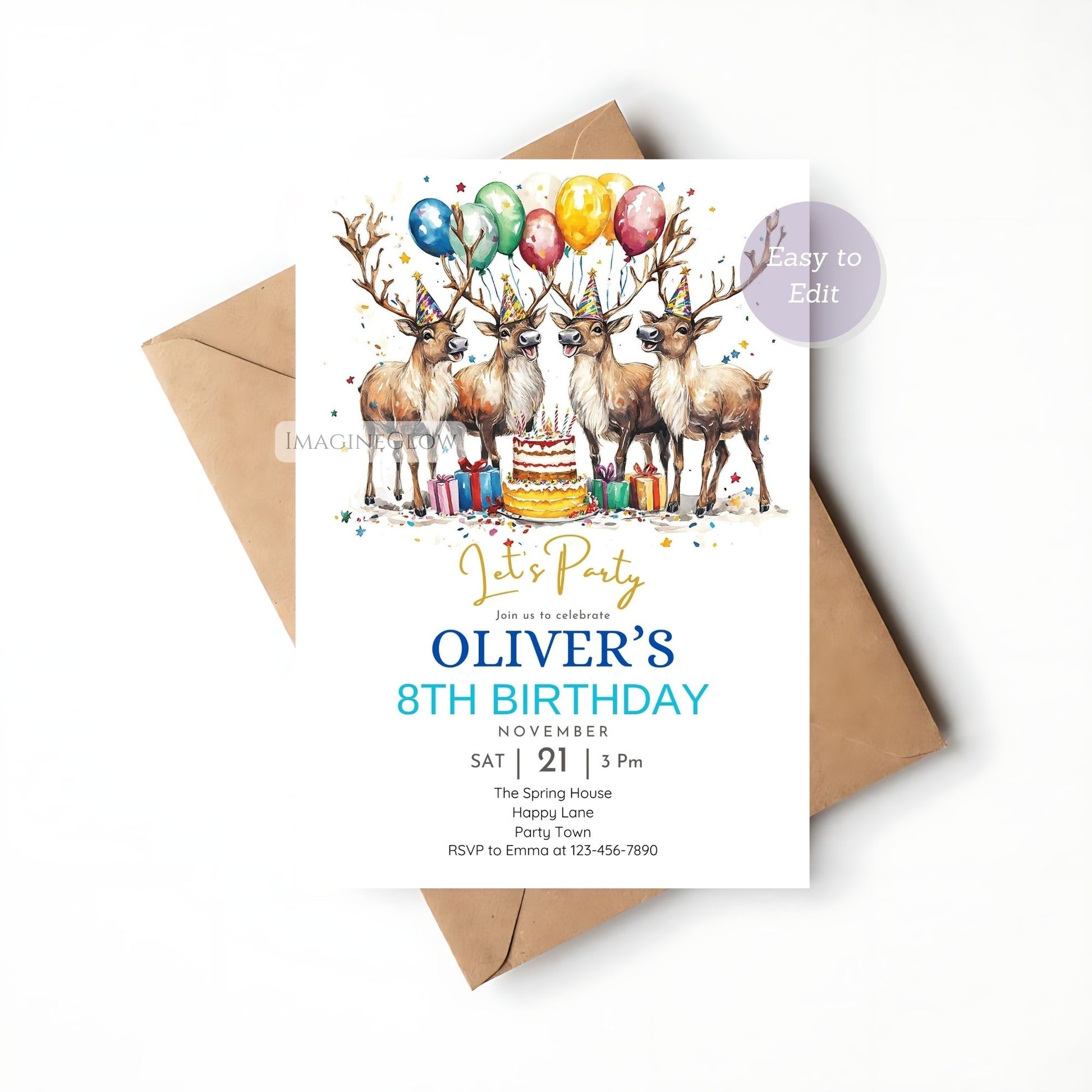 Festive reindeer birthday invite for kids