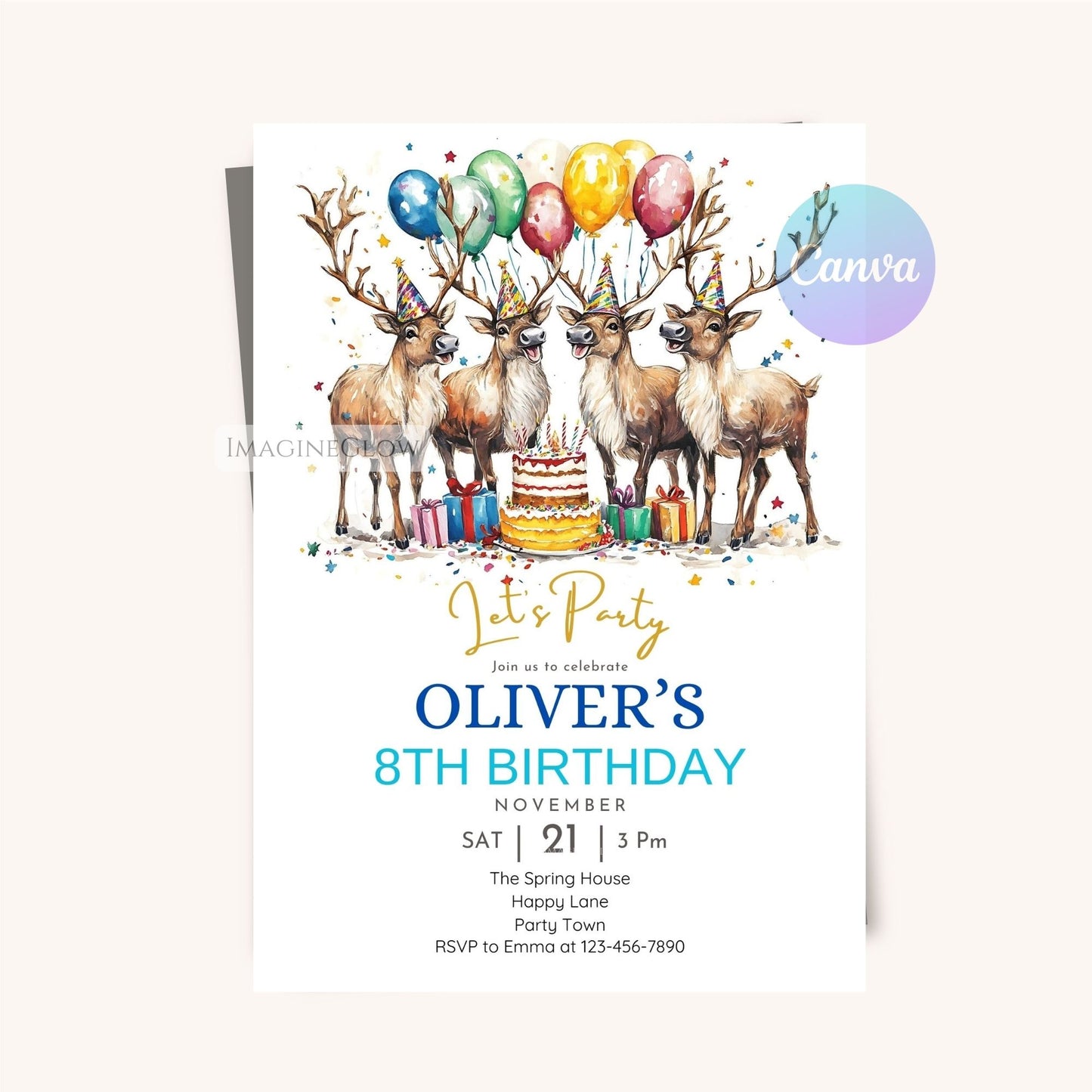 Reindeer holiday birthday invitation