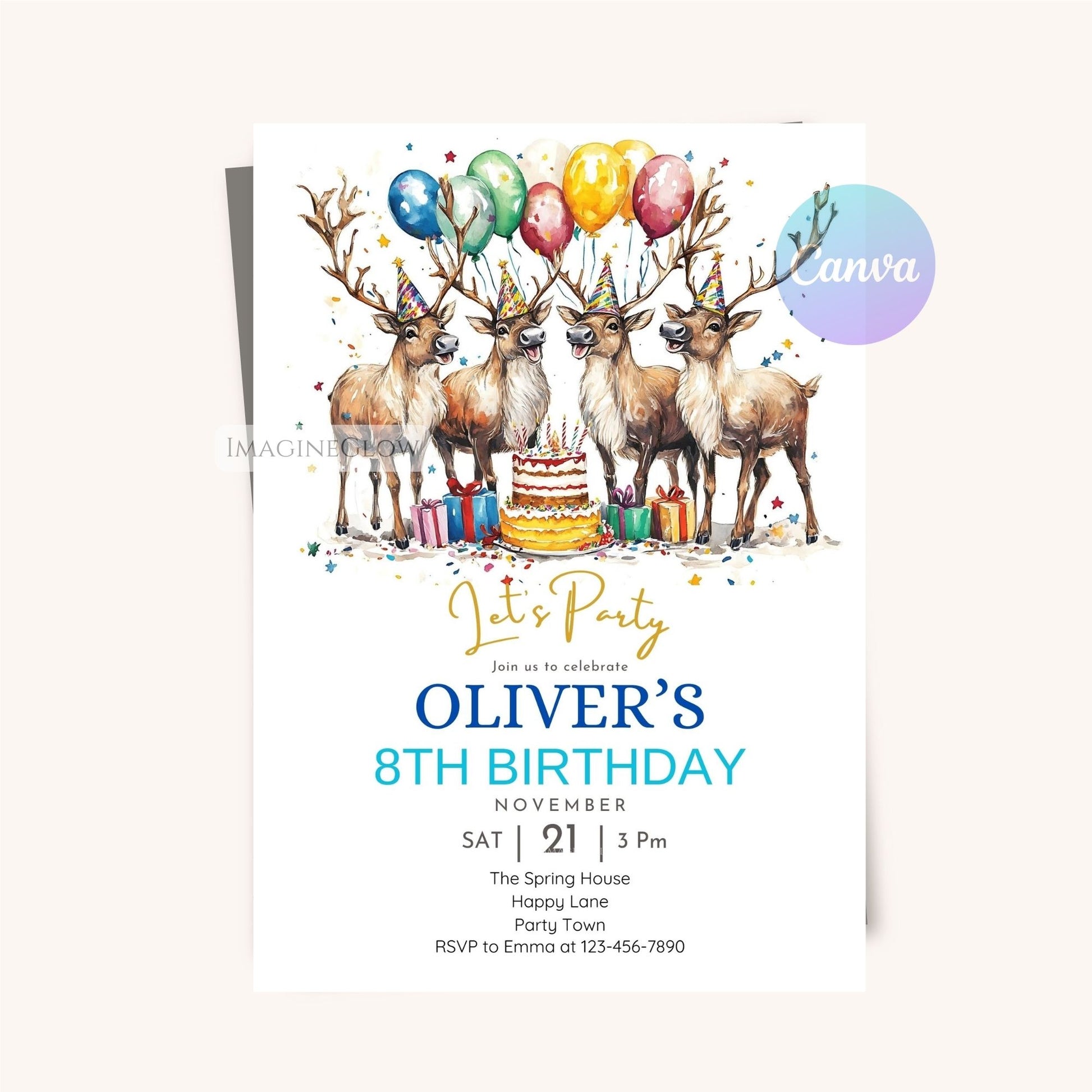 Reindeer holiday birthday invitation