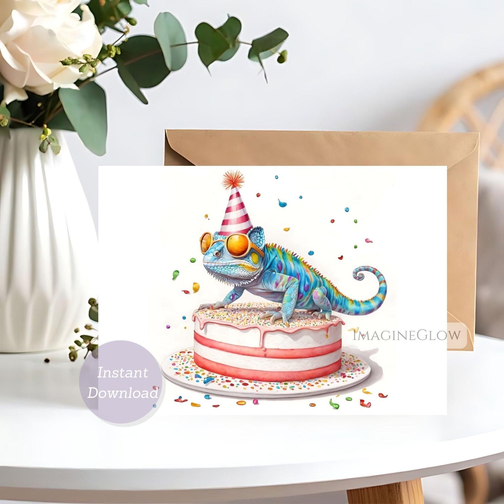 Chameleon birthday card
Colorful chameleon greeting card
Printable chameleon birthday card