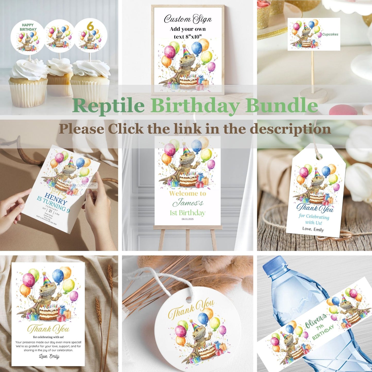 Bearded Dragon Reptiles Birthday Invitation - Lizard Party Invite