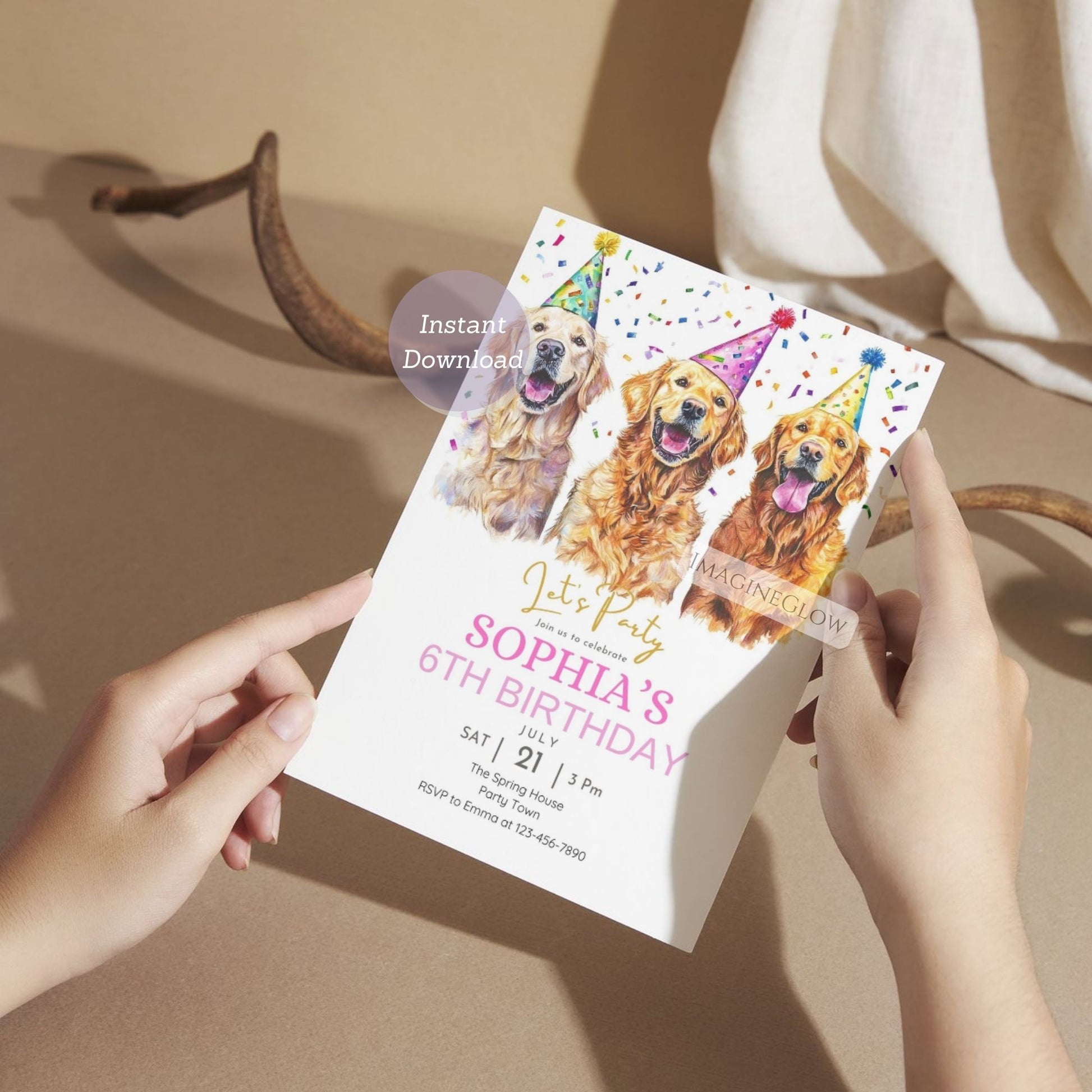 cute dog birthday digital invitation