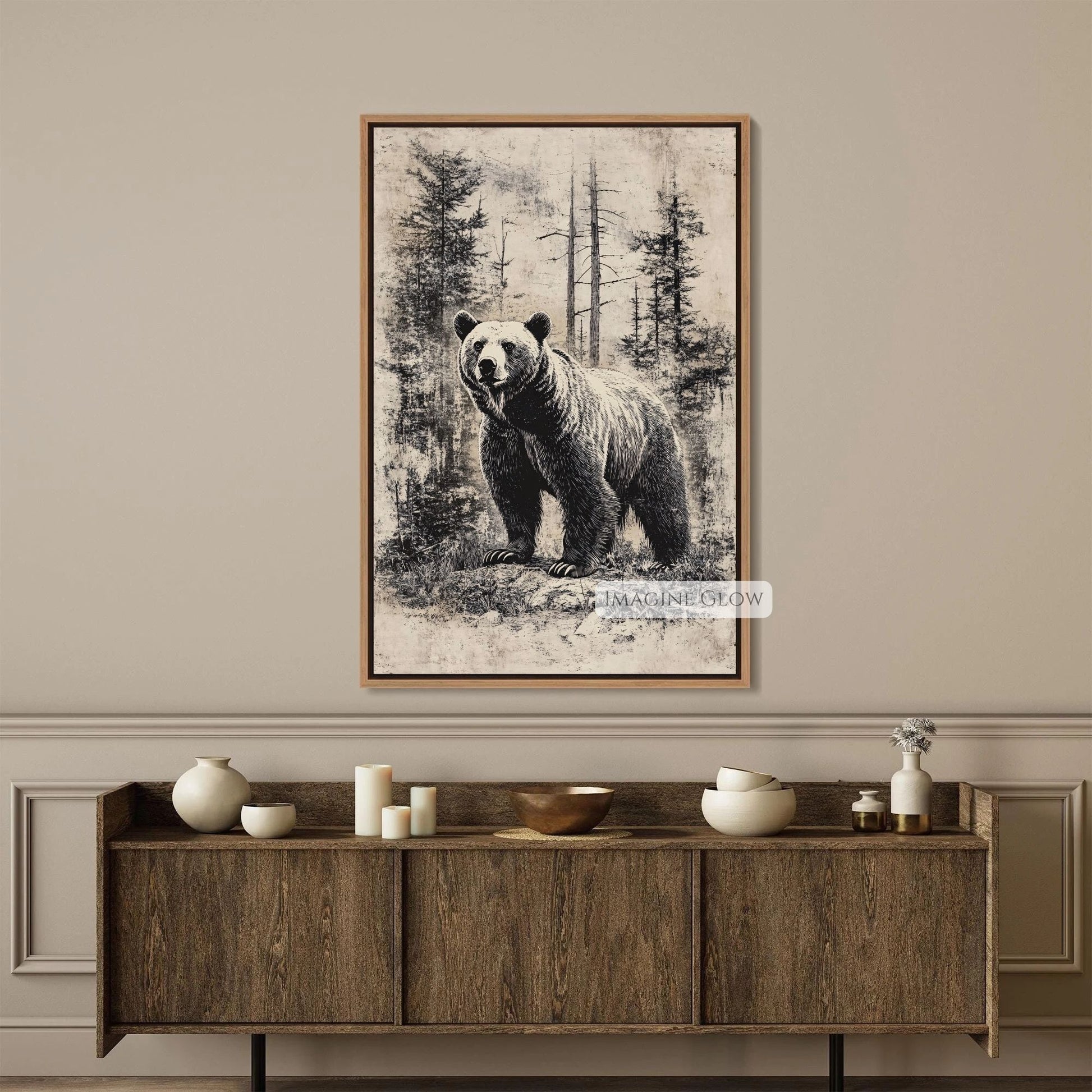 Retro bear forest landscape digital download.