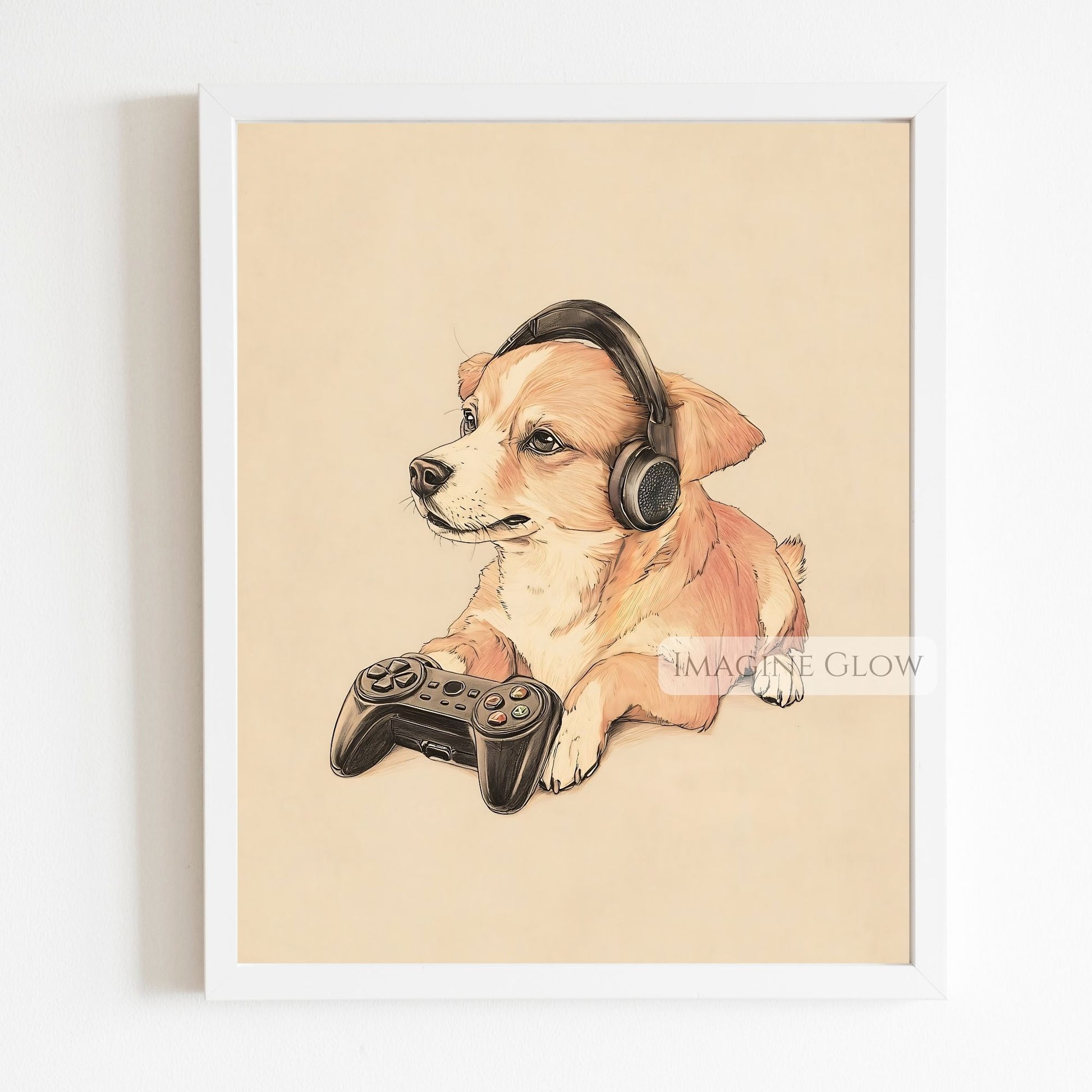 Cool video game wall art featuring a dog