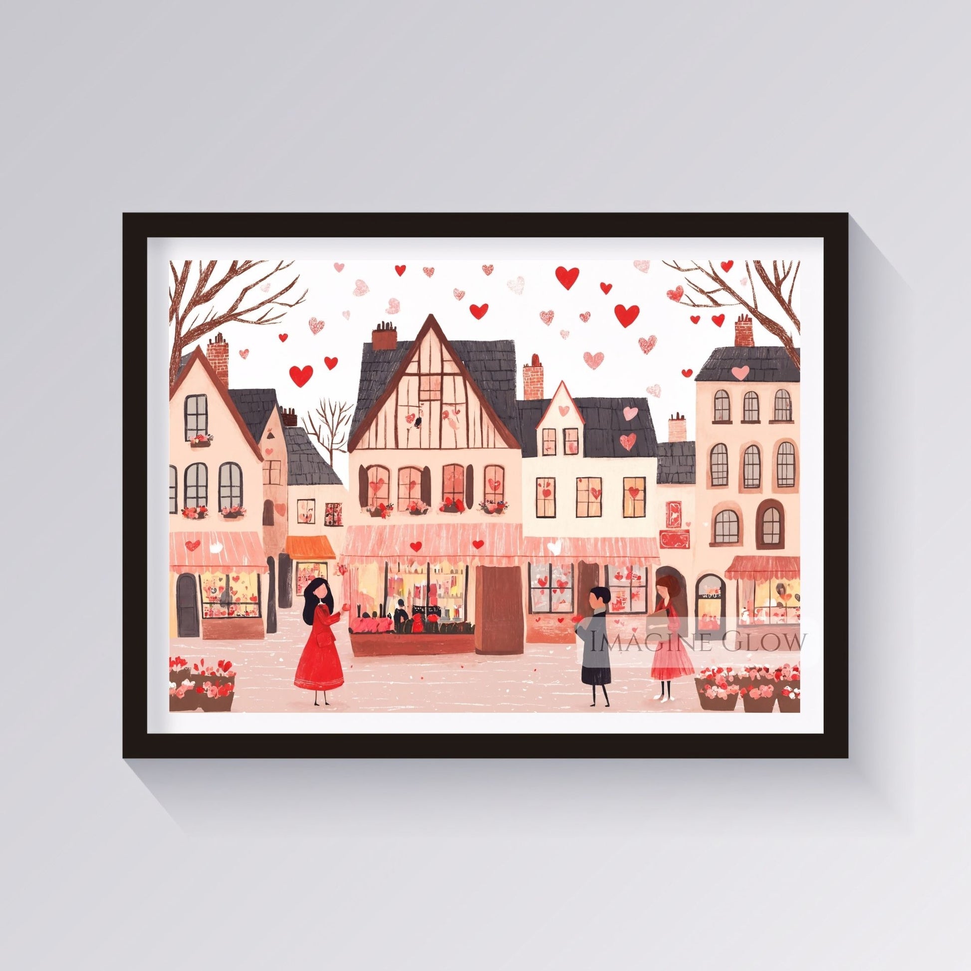 Valentine’s printable romantic heart village artwork