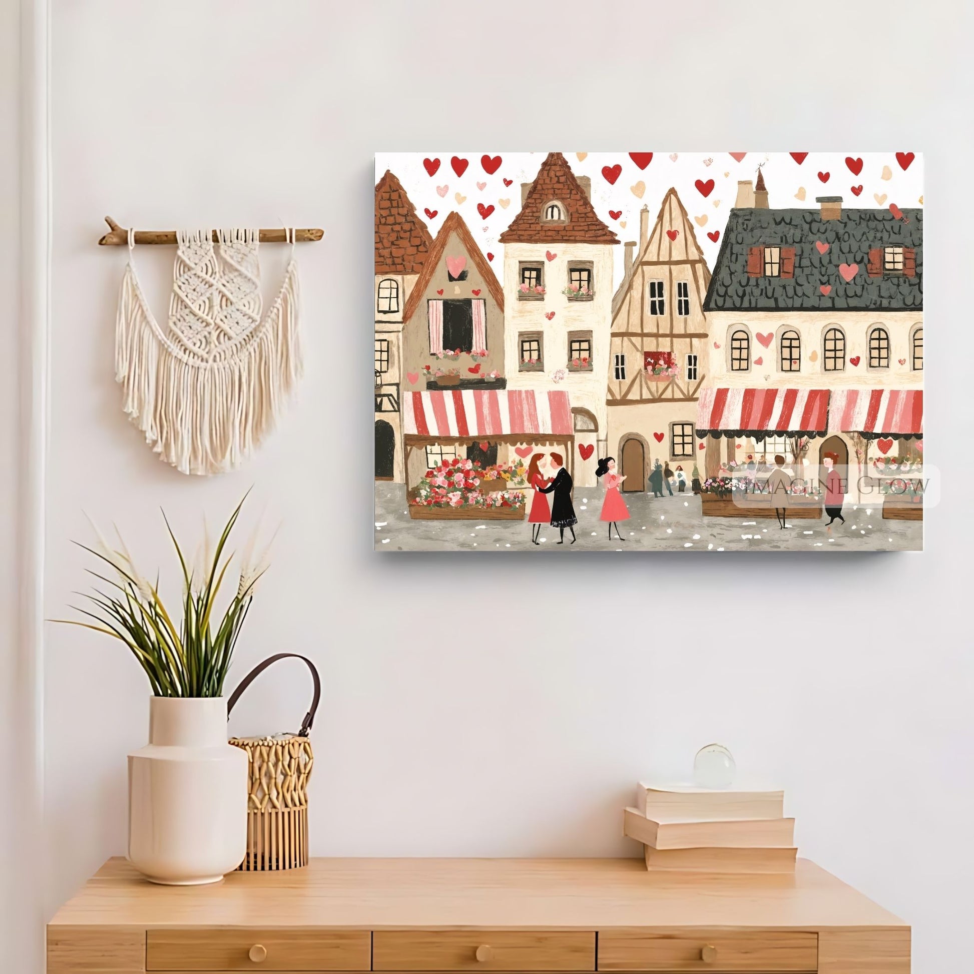 Love-filled Valentine's Day town scene art print