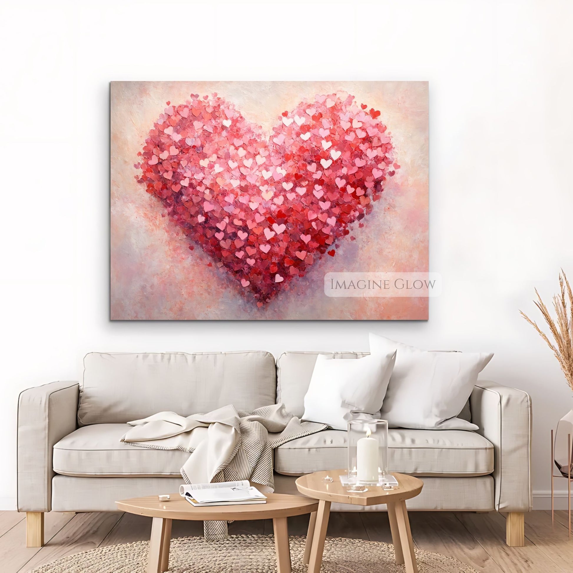 Antique-style Valentine’s Day print red and pink hearts