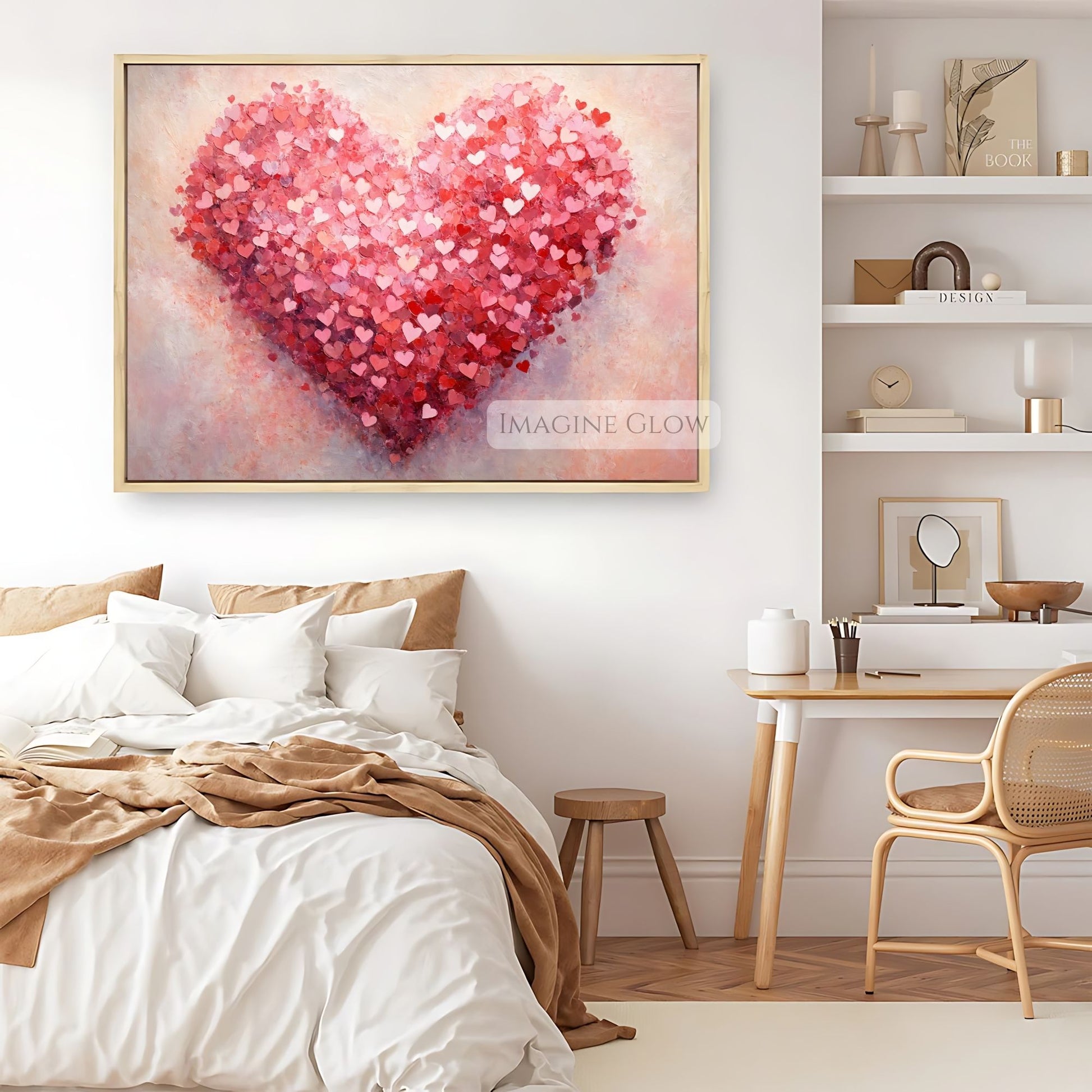 Valentine’s Day print red and pink heart antique oil painting