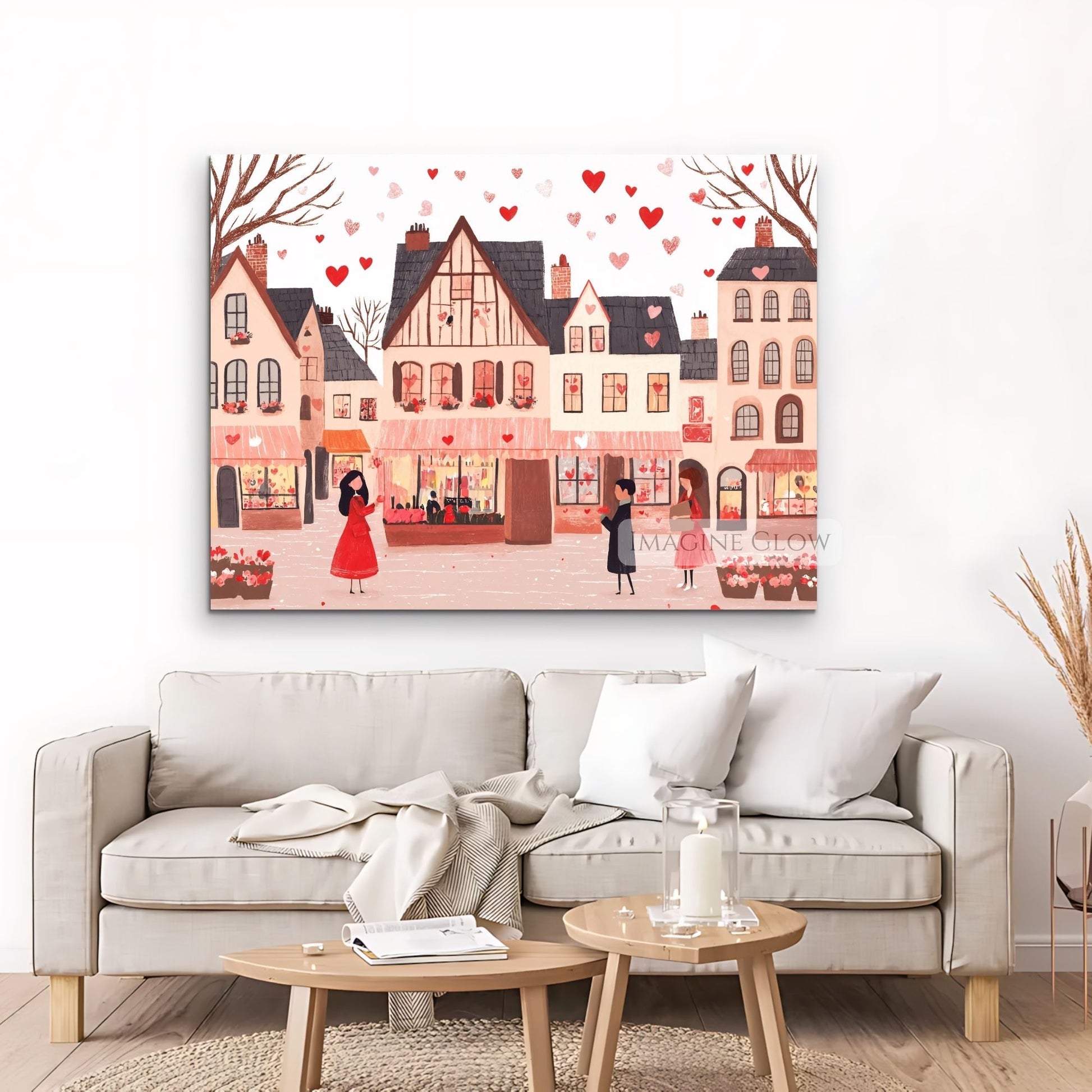 Romantic village with heart accents for anniversaries