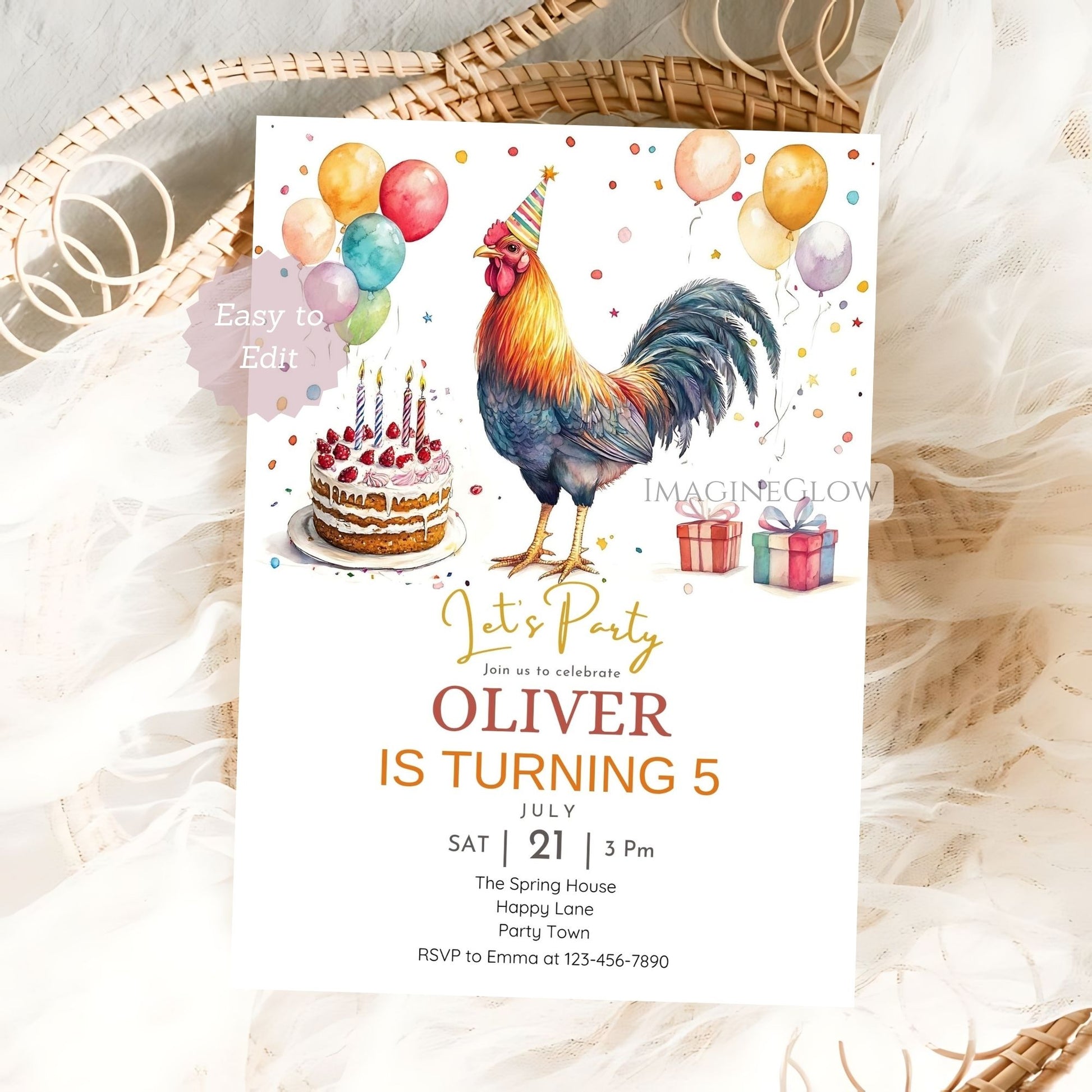 Rooster and barn animal birthday invite
