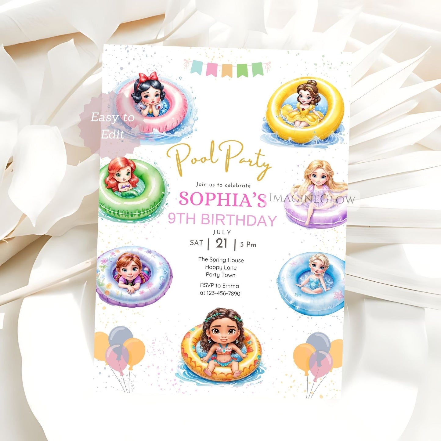 Princess Pool Party Invitation – Moana Summer Birthday Evite