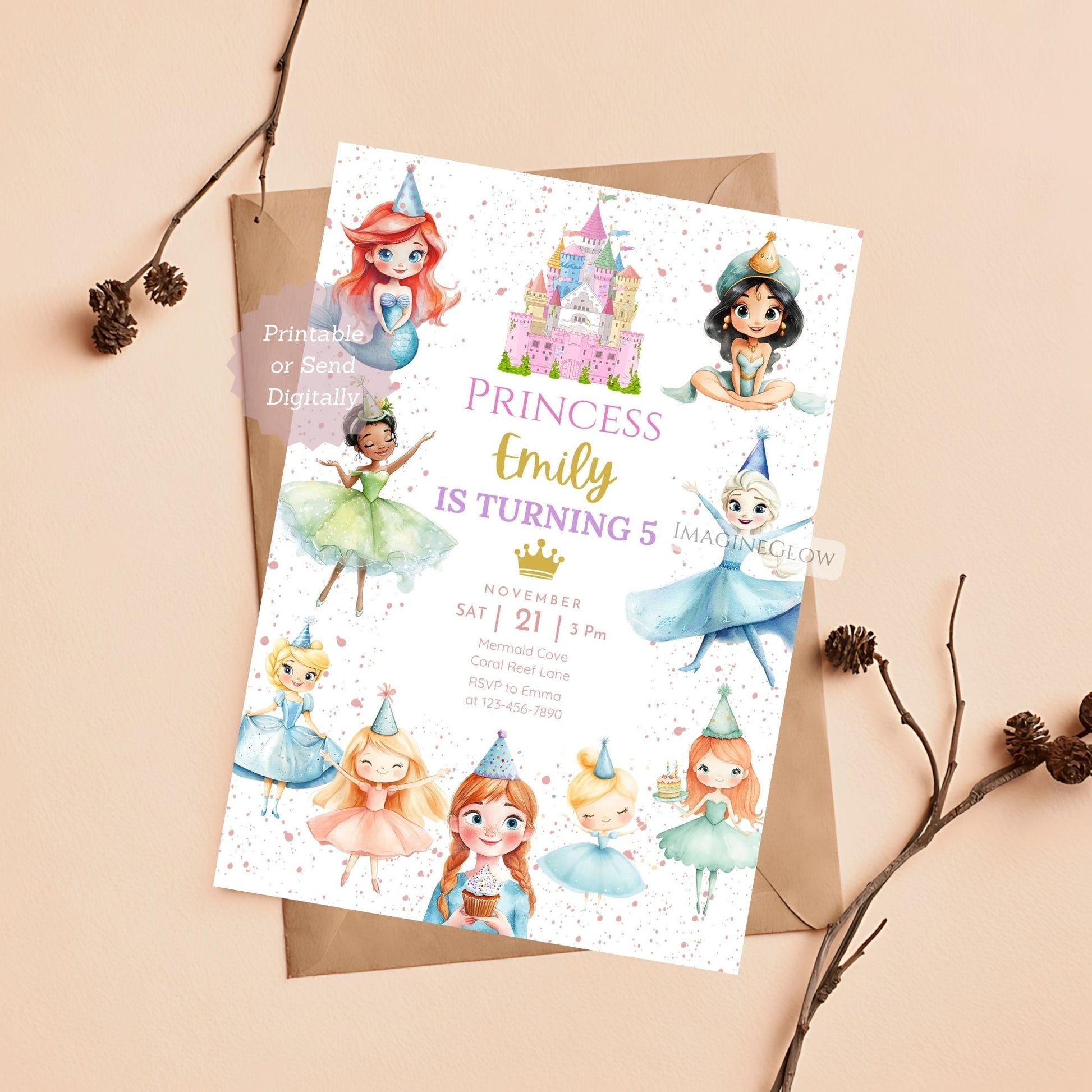 Personalized princess birthday card