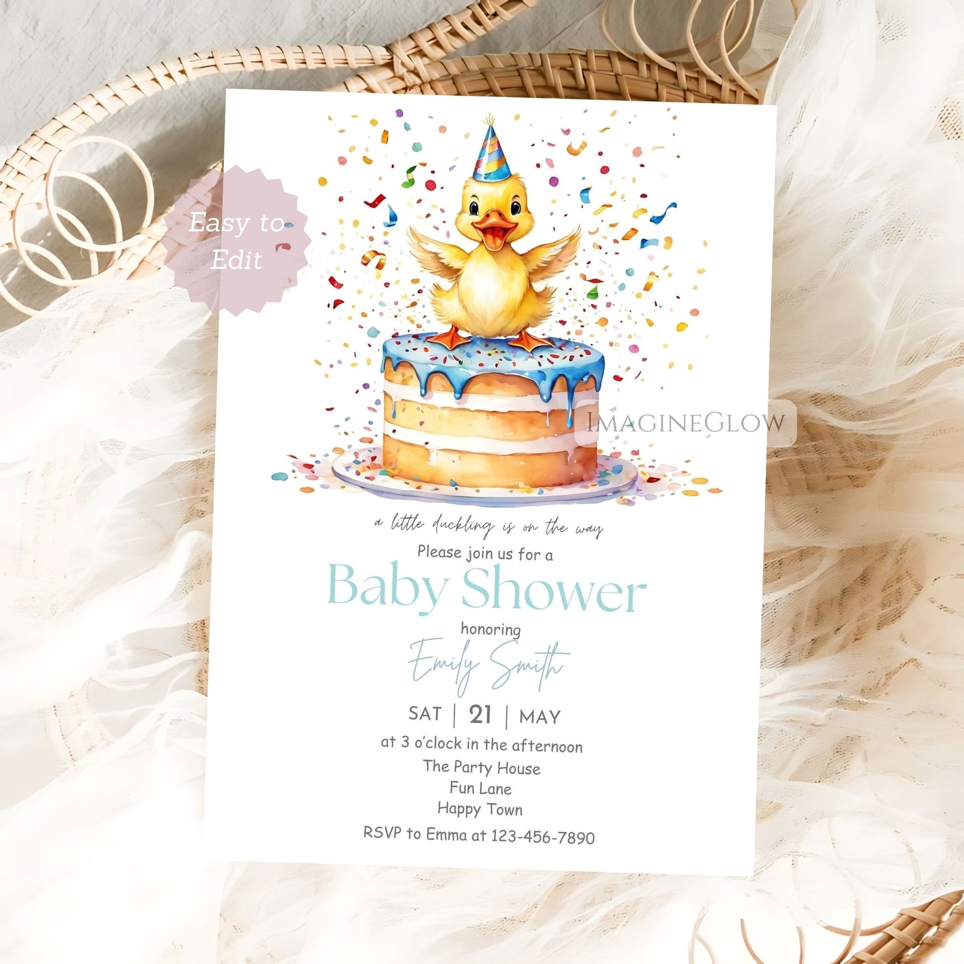 Blue duck baby shower invite printable