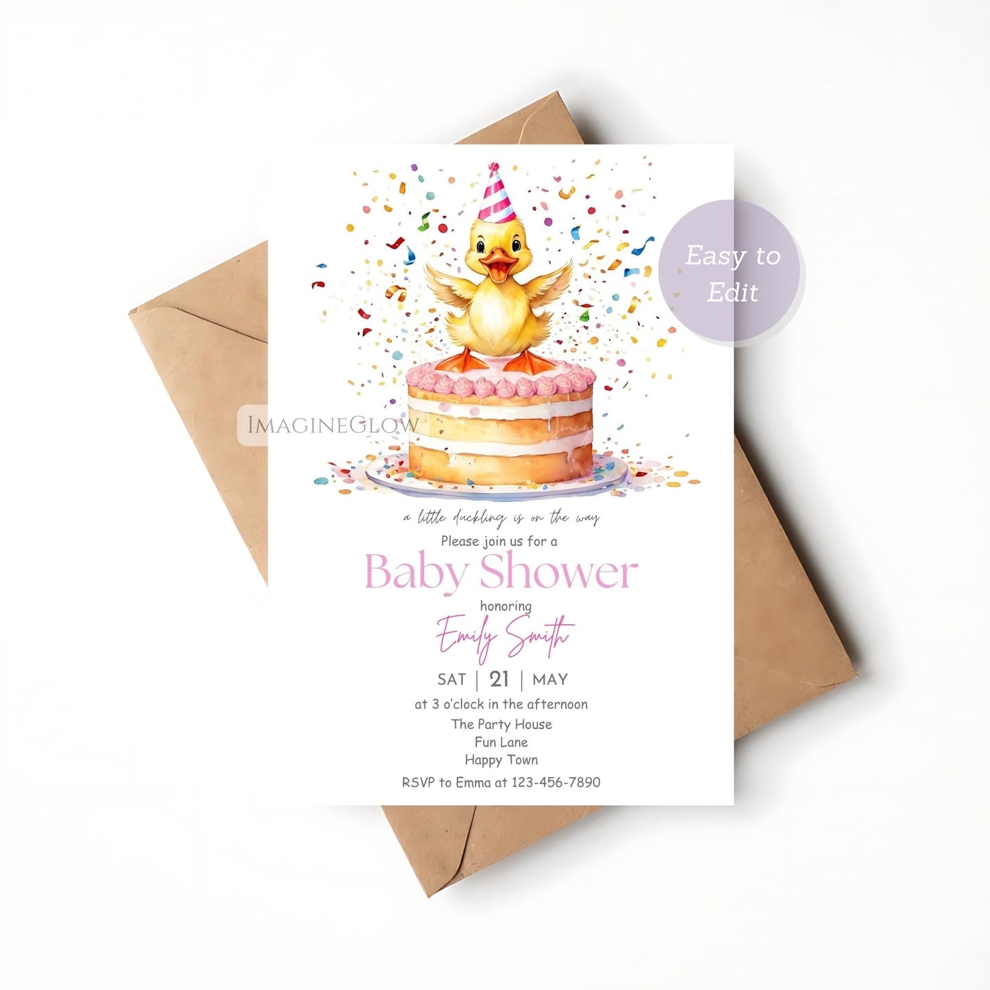Fun gender-neutral duck baby shower invite
Whimsical rubber duck baby shower party invite