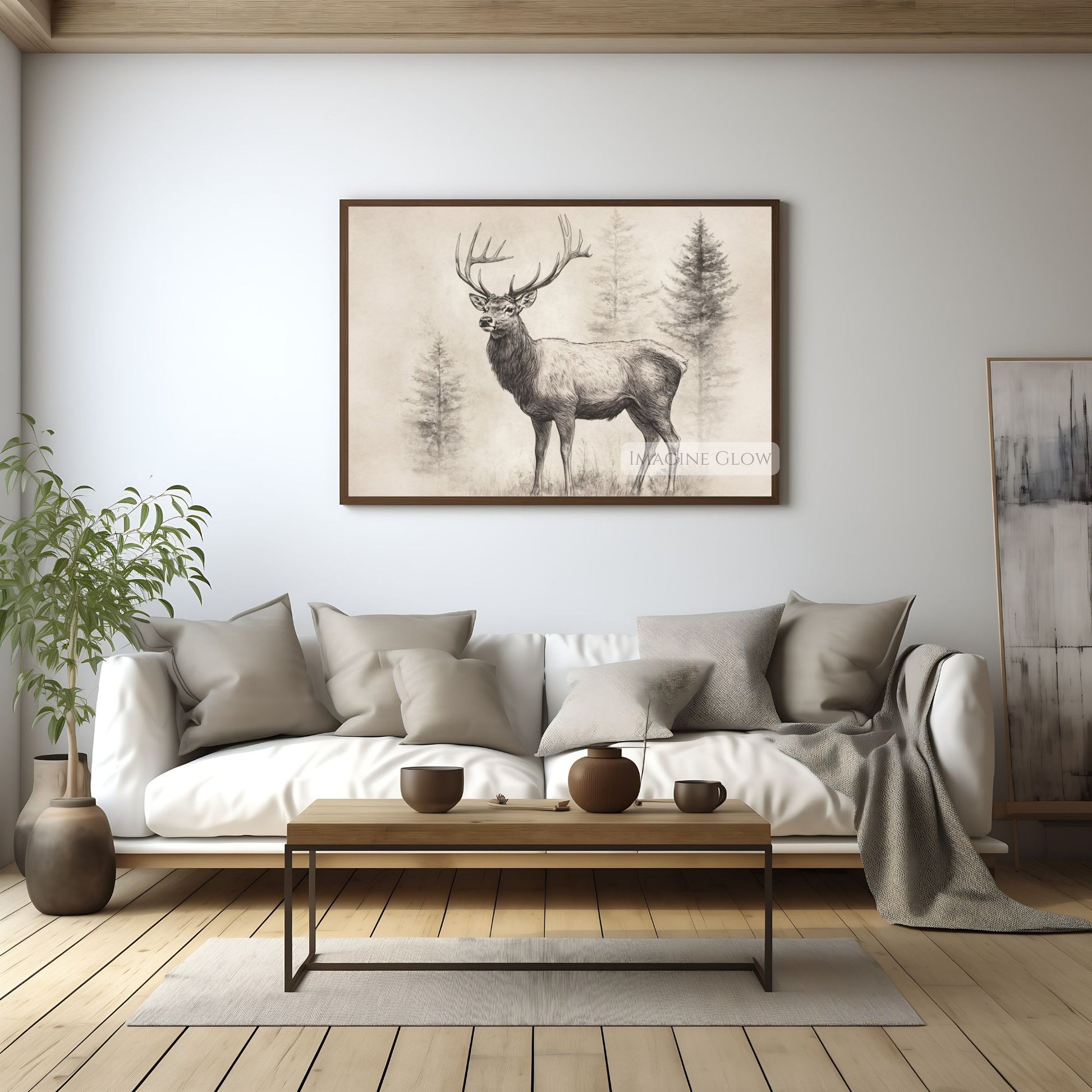 Timeless deer stag artwork for cozy home offices.