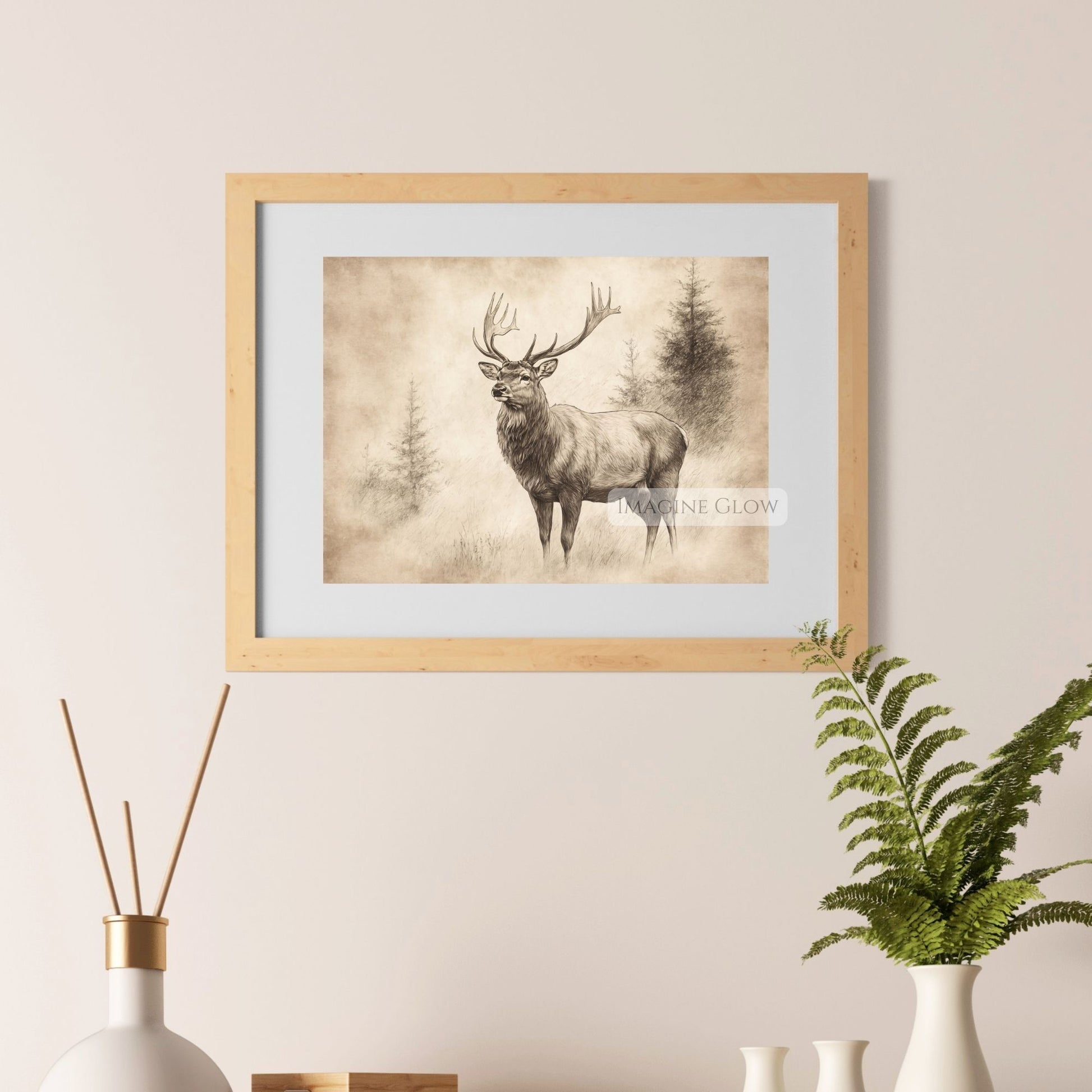 Detailed stag wildlife drawing for animal lovers’ homes.