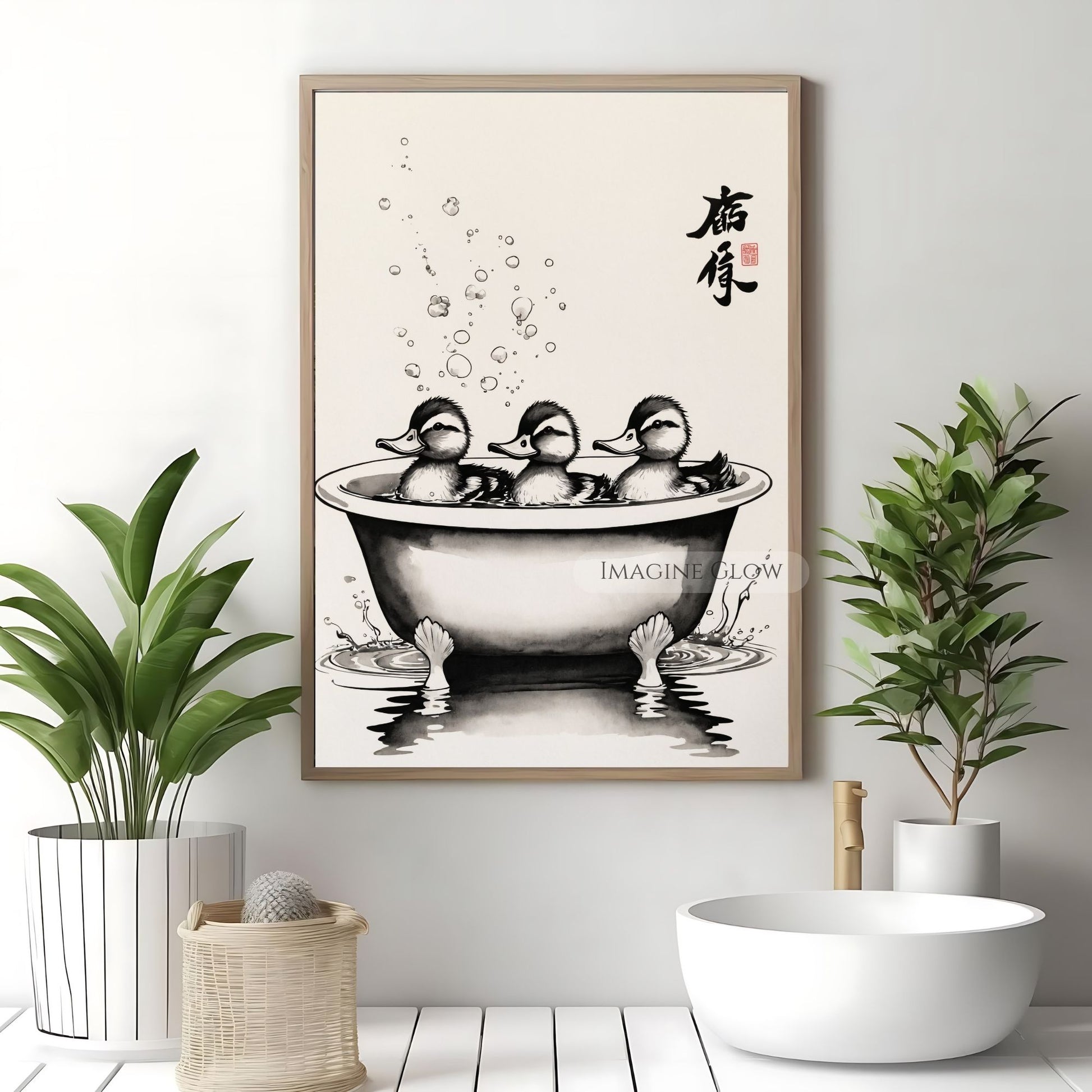 Vintage-inspired duck bathroom print for home decor