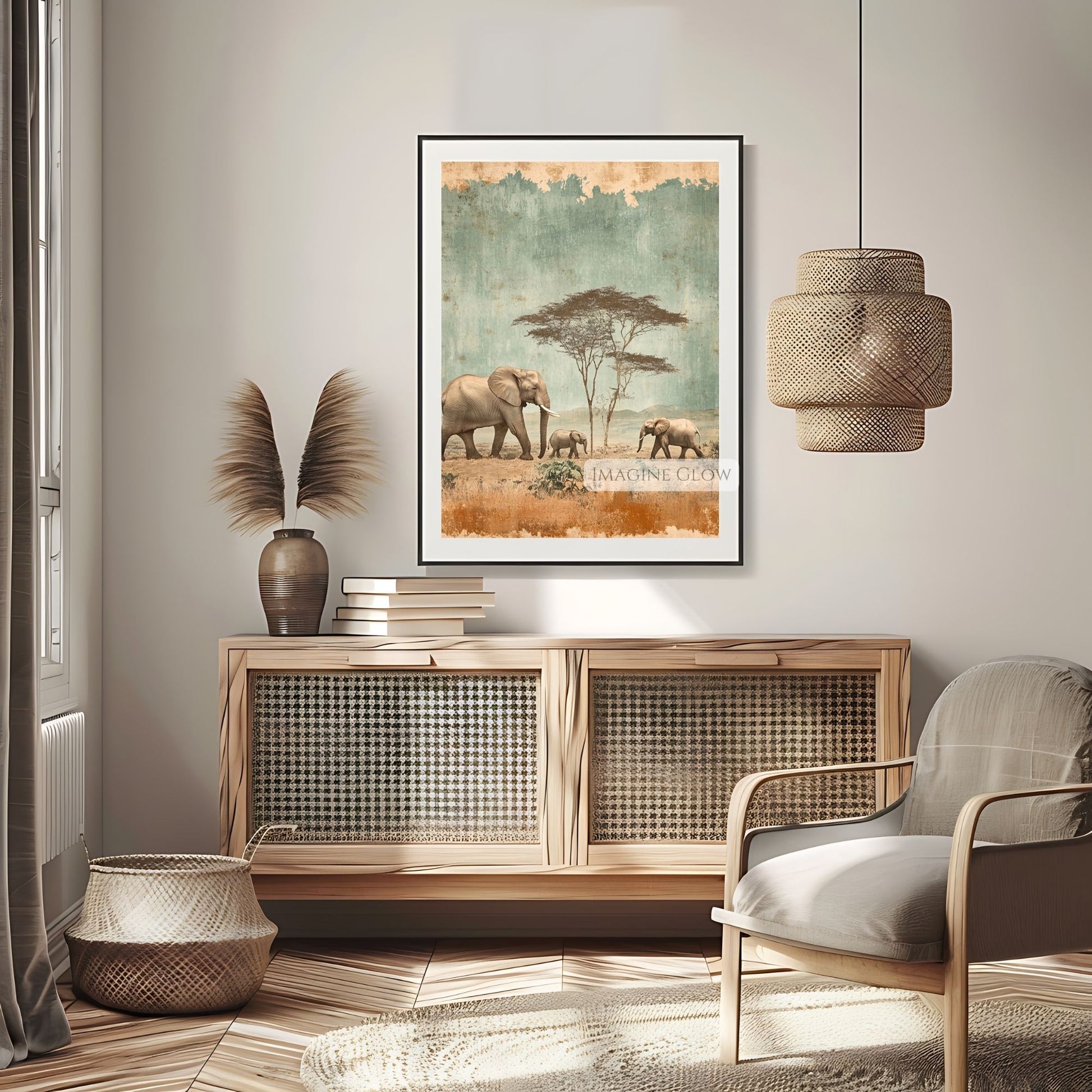 Elegant vintage elephant family print